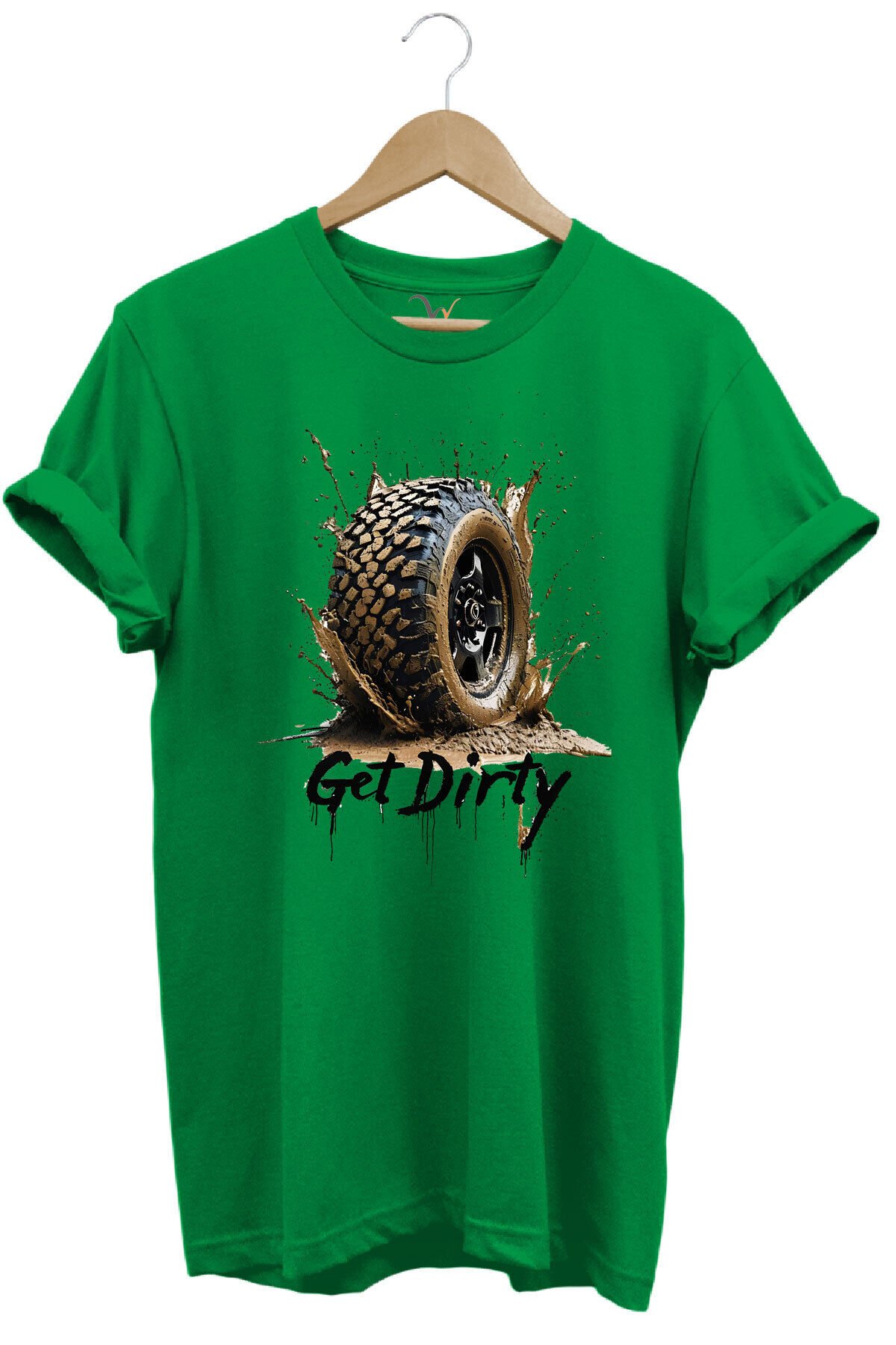 4x4 Off Road Mud Truck Baskılı Dağ Aracı Tekerlek Baskılı %100 Pamuk Regular Fit Unisex T-Shirt Yeşil - L