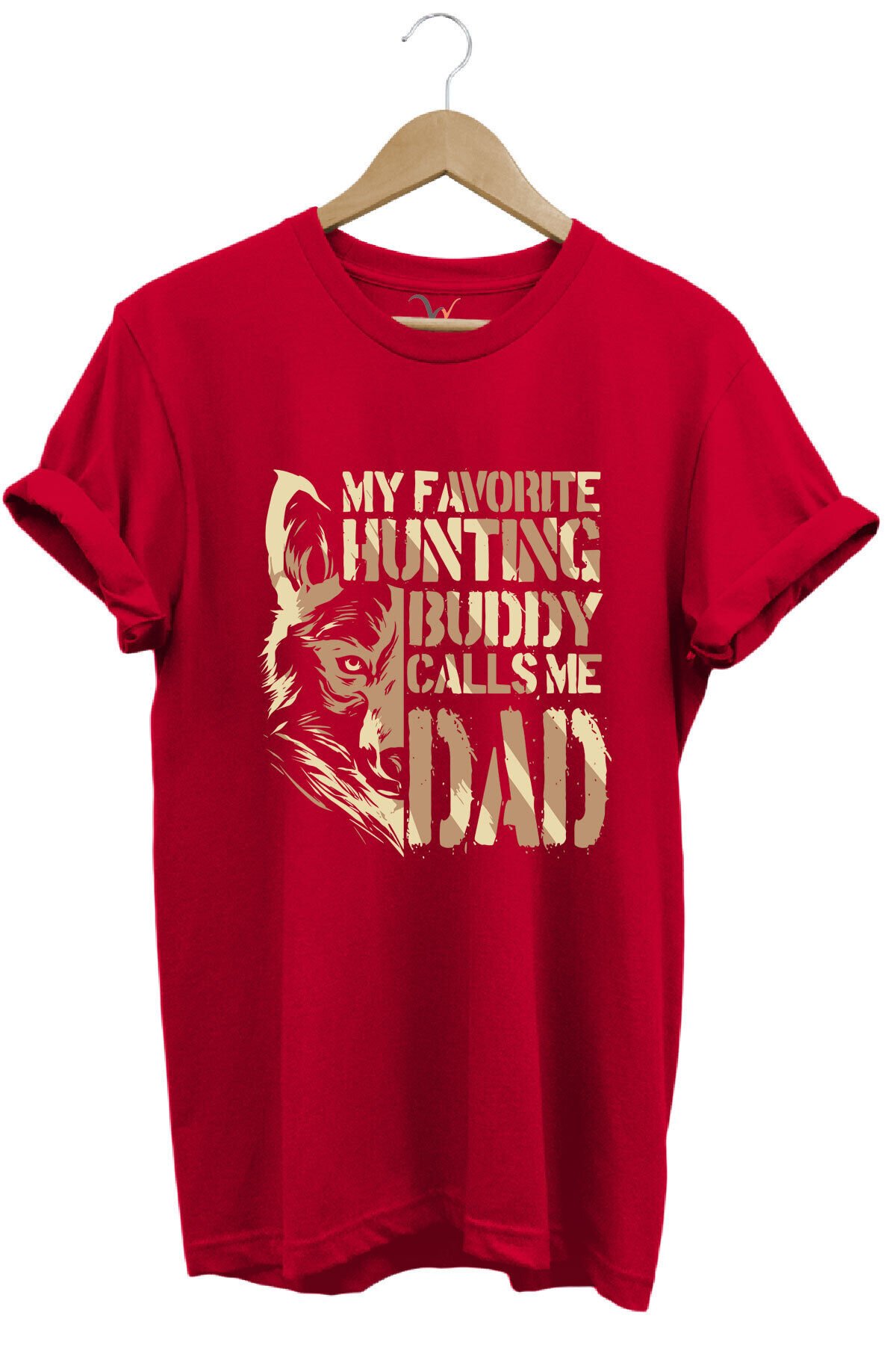 Hunting Avcılık Kurt Poster Baskılı %100 Pamuk Regular Fit Bisiklet Yaka Mavi T-shirt Kırmızı - M
