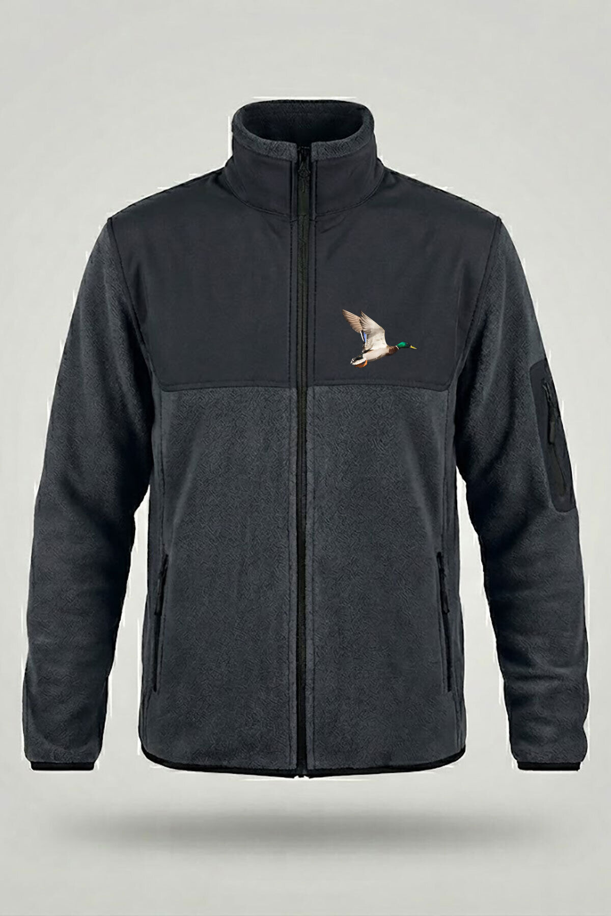 Avcılık Hunting Yeşilbaş Ördek Baskılı Dik Yaka Garnili Softshell Polar Ceket