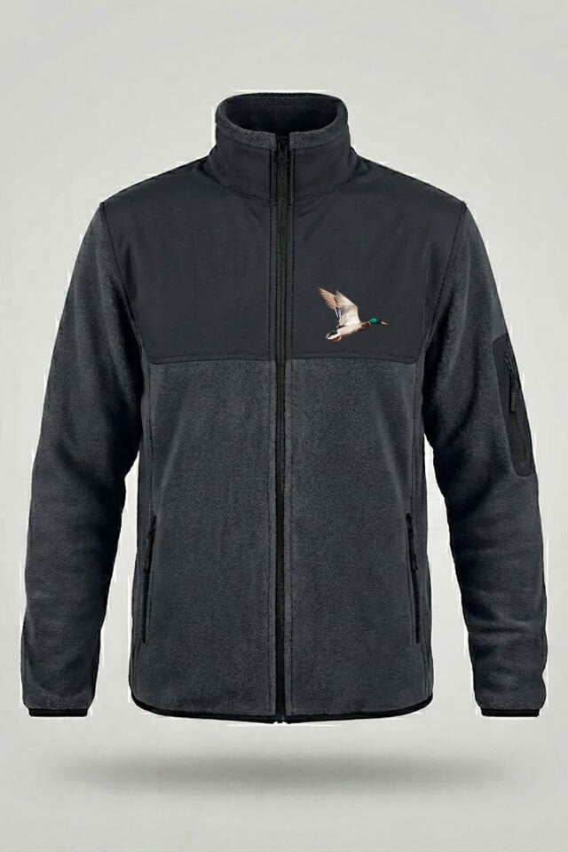 Avcılık Hunting Yeşilbaş Ördek Baskılı Dik Yaka Garnili Softshell Polar Ceket