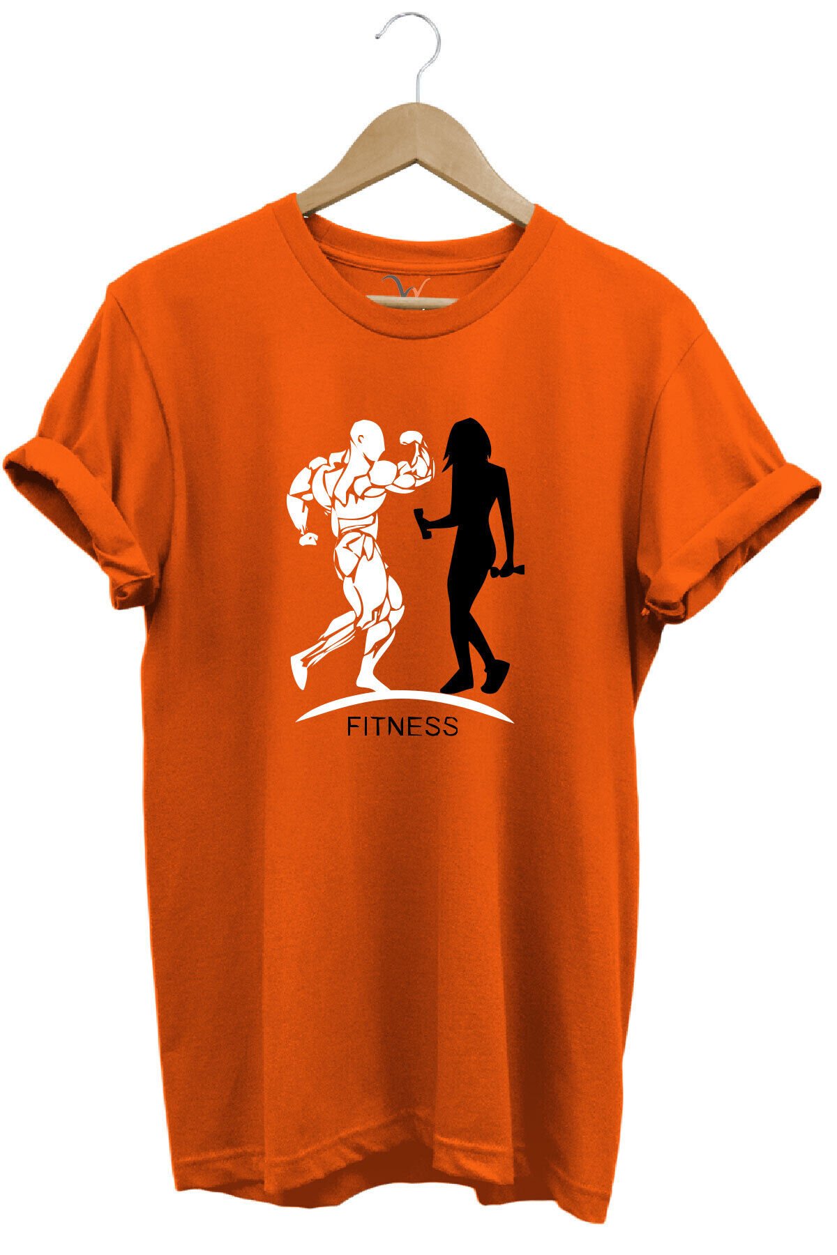 Gym Fitness Spor Yapan Kadın Ve Erkek Baskılı %100 Pamuk Regular Fit Bisiklet Yaka Gri T-shirt Turuncu - 3XL