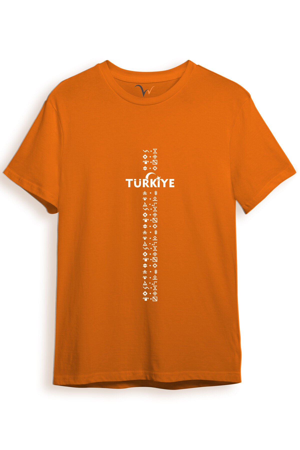 BOZKURT Göktürk Alfabesi TÜRKİYE Sembolleri Yazısı ve Ay Yıldız ve Hilal Baskılı Regular Fit T-Shirt Turuncu - L