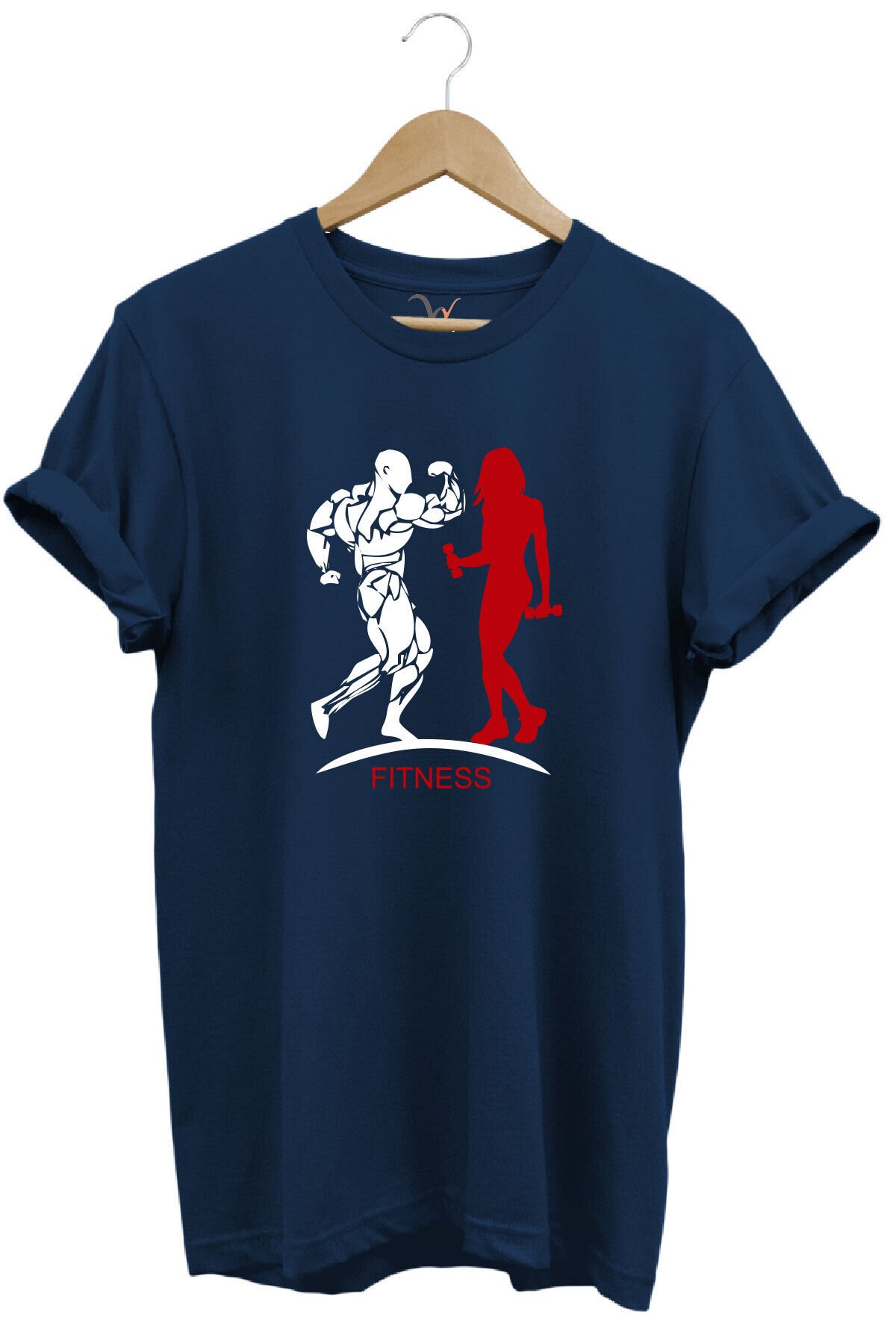 Gym Fitness Spor Yapan Kadın Ve Erkek Baskılı %100 Pamuk Regular Fit Bisiklet Yaka Gri T-shirt Lacivert - S