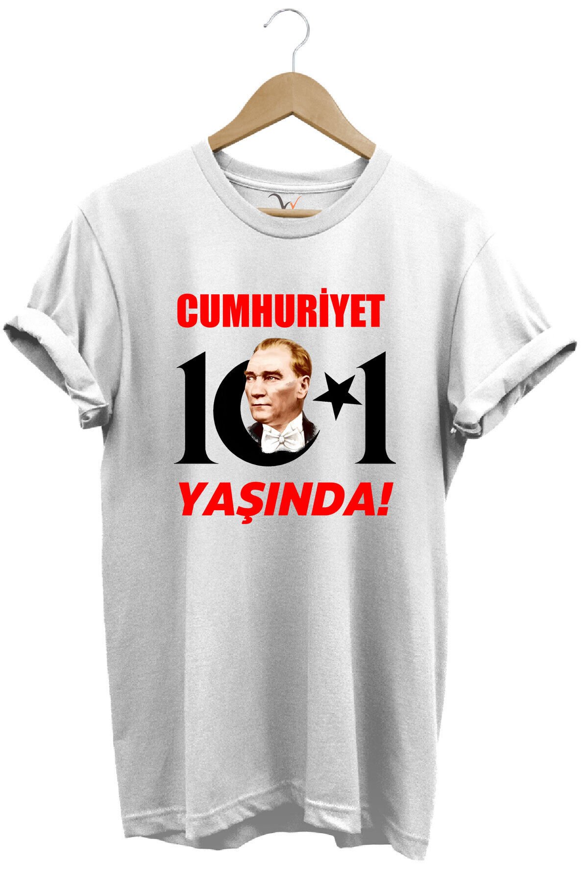 29 Ekim Cumhuriyet Bayramı Atatürk Ay Yıldız Baskılı Cumhuriyet 101 Yaşında Türkiye Turuncu T-shirt Beyaz - 2XL