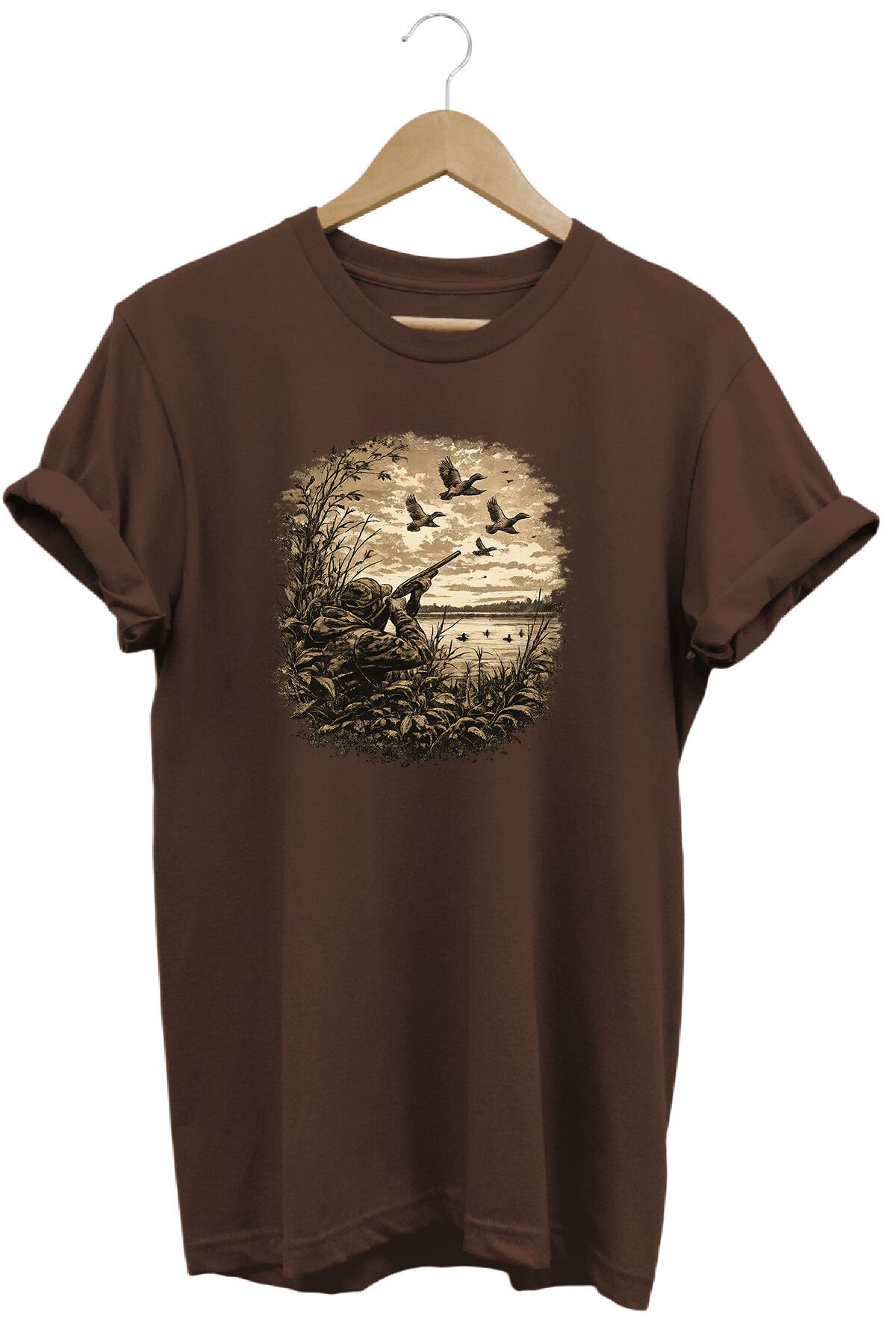 Huntwear Atıcılık ve Arazi Köpeği Baskılı Doğa Tişörtü Outdoor Giyim Koyu Kahverengi - S
