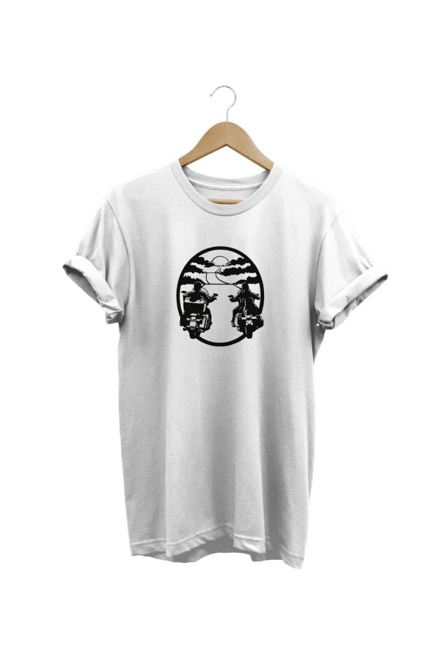 Yol Baskılı Beyaz T-shirt