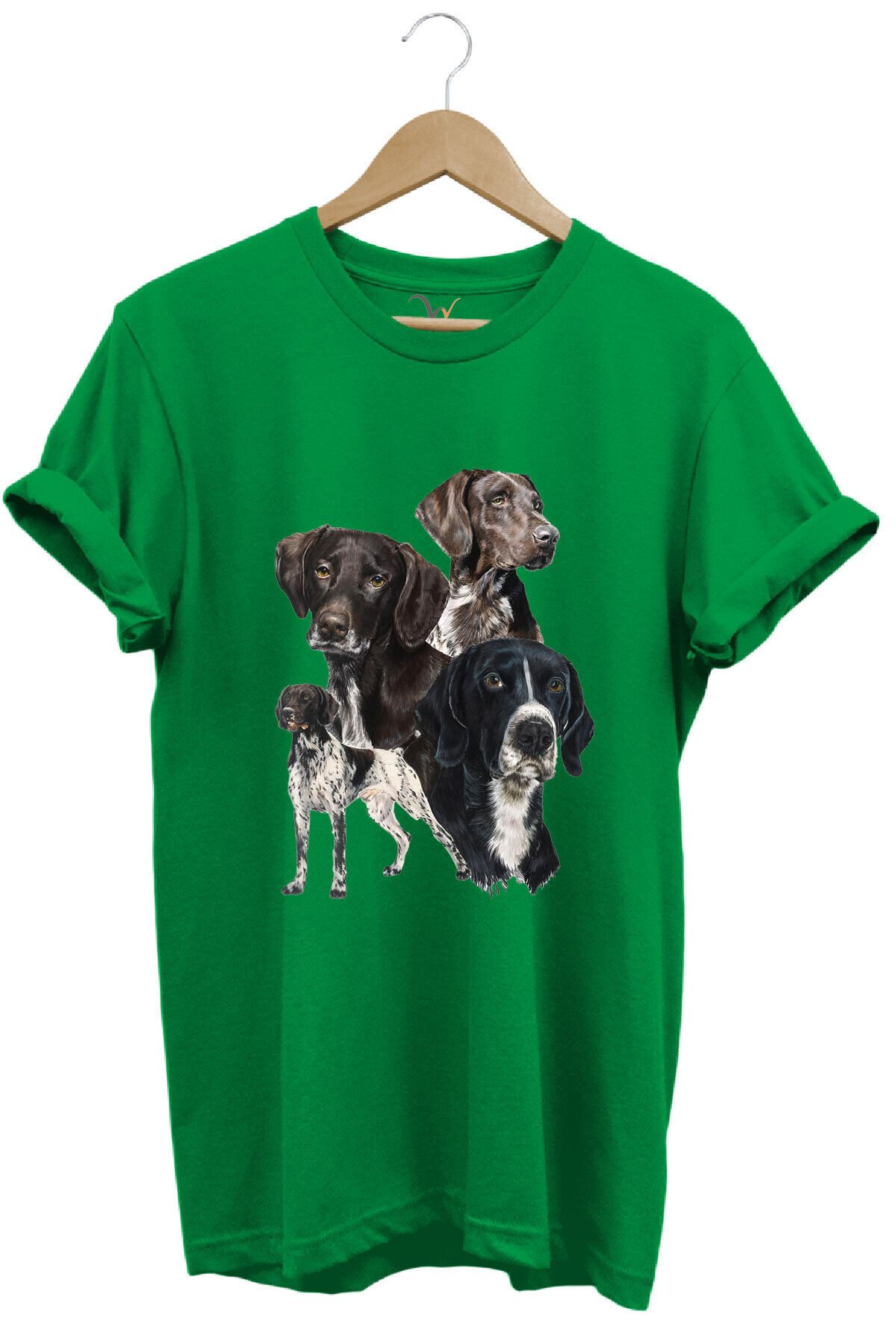 Avcılık Hunting Pointer Av Köpekleri Baskılı %100 Pamuk Regular Fit Unisex T-Shirt Yeşil - M