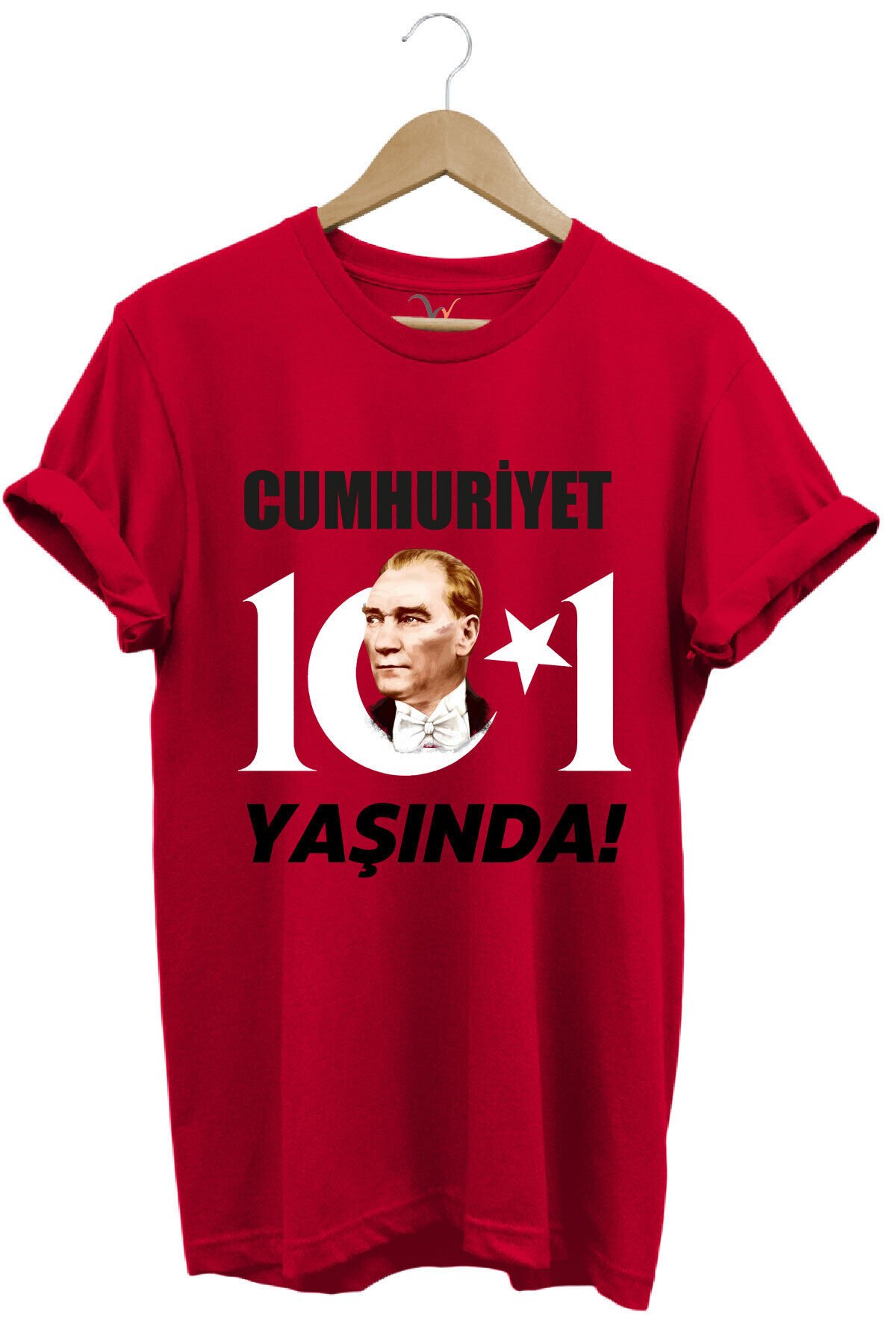 29 Ekim Cumhuriyet Bayramı Atatürk Ay Yıldız Baskılı Cumhuriyet 101 Yaşında Türkiye Turuncu T-shirt Kırmızı - 3XL