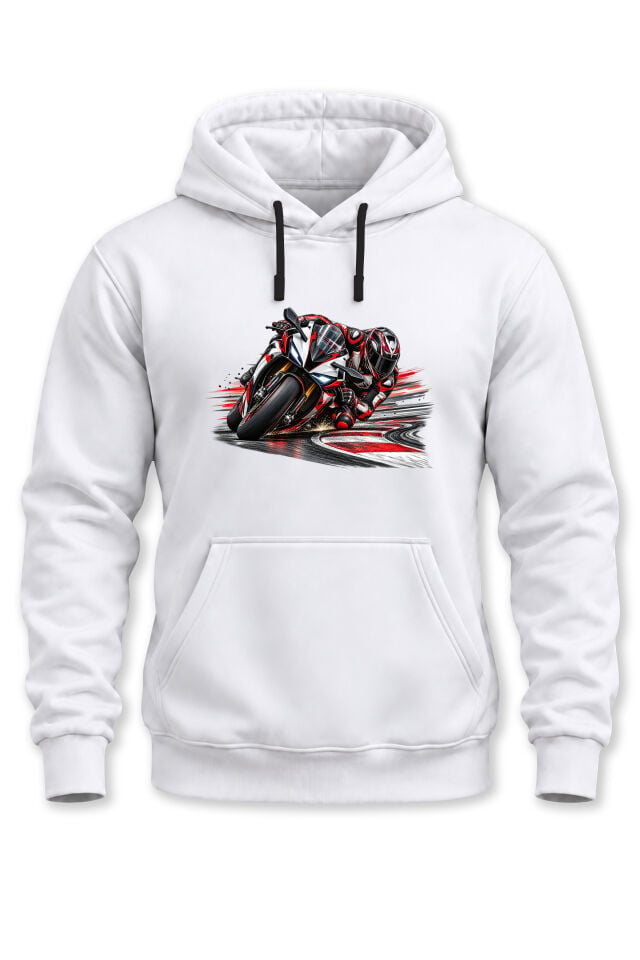 Unisex Sportbike Motosiklet Baskılı Kapüşonlu Sweatshirt Pist Yarışı Rider Tasarım
