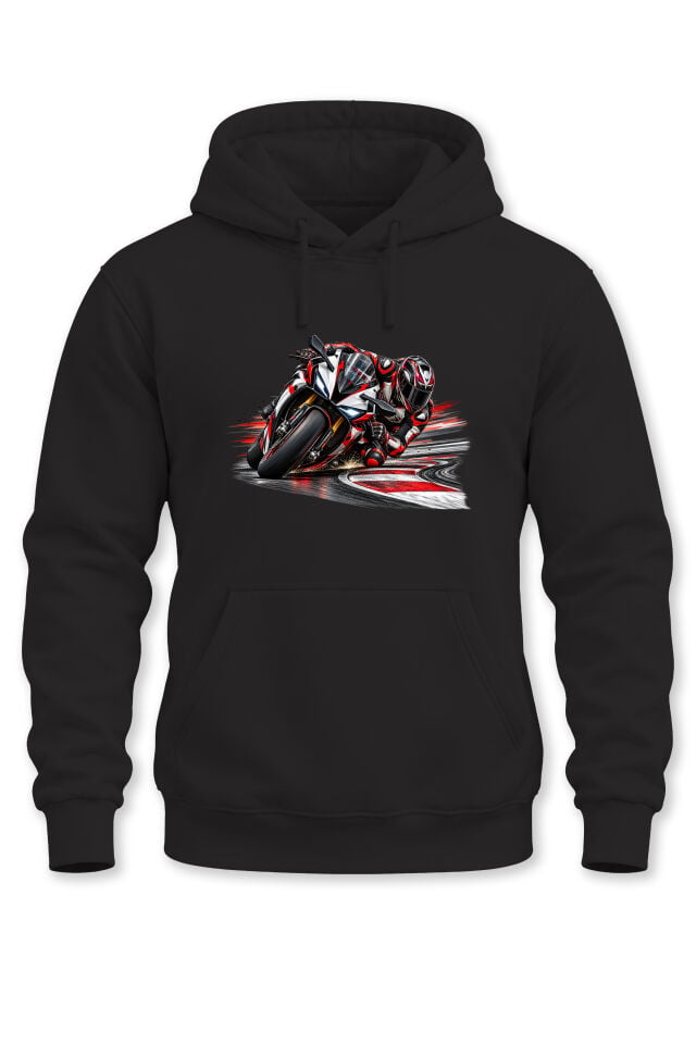 Unisex Sportbike Motosiklet Baskılı Kapüşonlu Sweatshirt Pist Yarışı Rider Tasarım