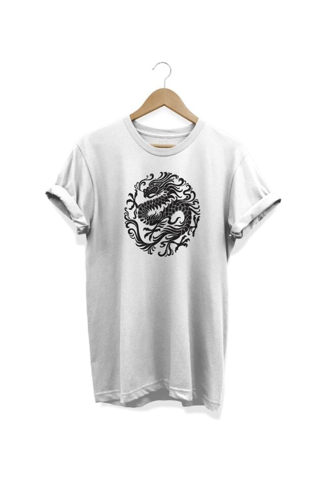 Ejder Baskılı Beyaz T-shirt