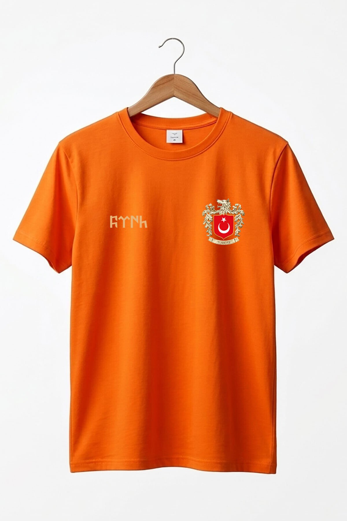 TÜRK Bozkurt Baskılı Bozkurt Sembolü TÜRKİYE ve TÜRK Bayrağı Kurt Regular Fit %100 Pamuk T-Shirt Turuncu - 3XL