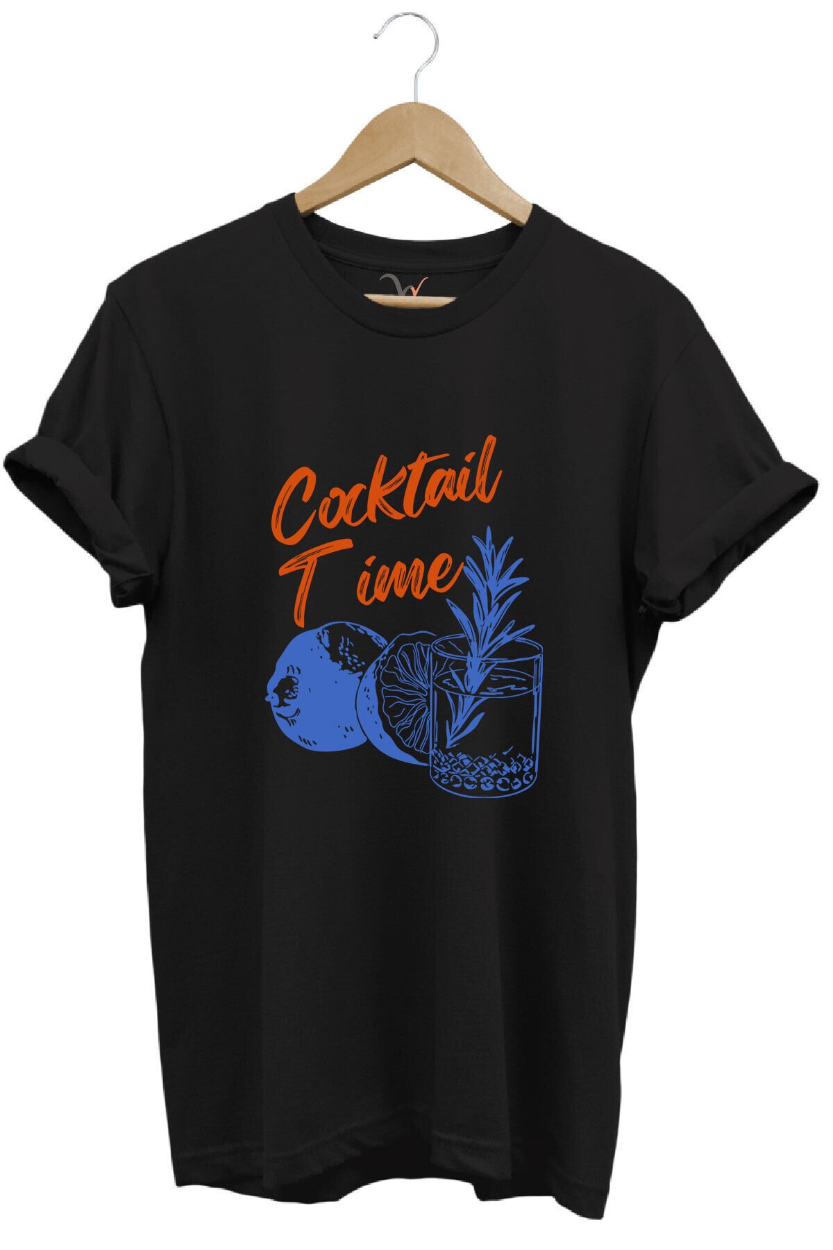Cocktail Time Tasarım Baskılı Y2K Old Money %100 Pamuk Regular Fit Bisiklet Yaka Premium T-Shirt Siyah - 3XL