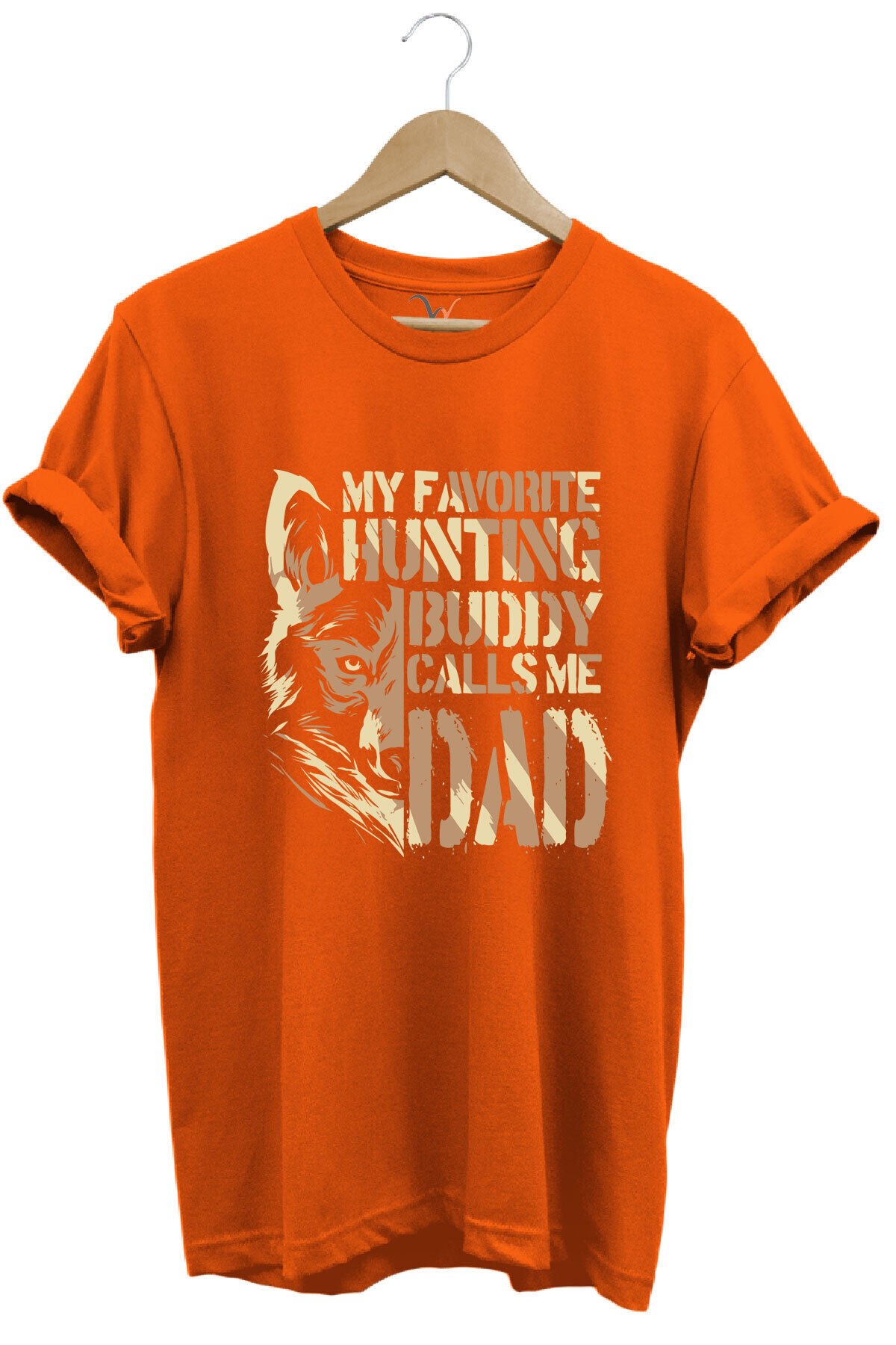 Hunting Avcılık Kurt Poster Baskılı %100 Pamuk Regular Fit Bisiklet Yaka Mavi T-shirt Turuncu - 2XL