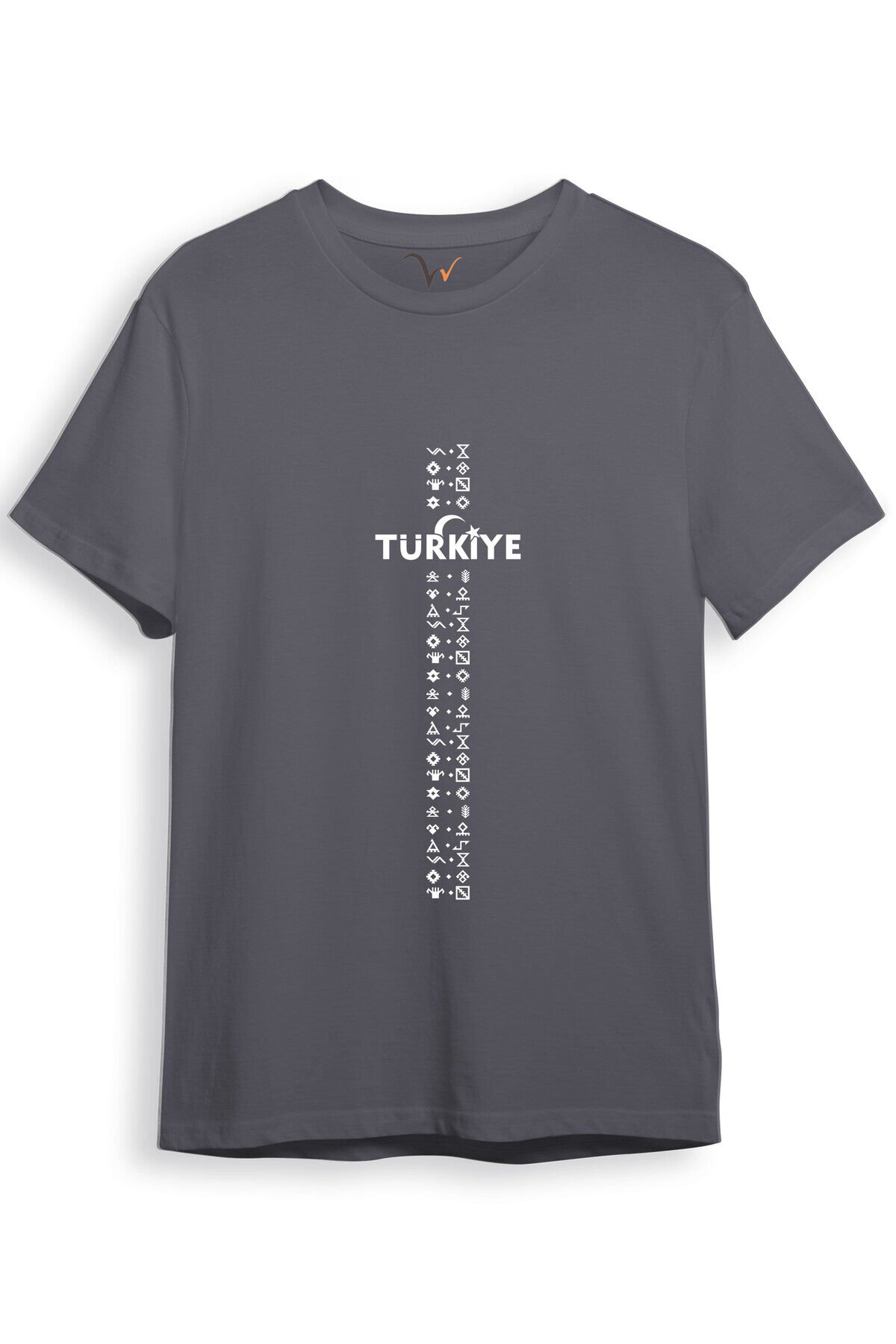 BOZKURT Göktürk Alfabesi TÜRKİYE Sembolleri Yazısı ve Ay Yıldız ve Hilal Baskılı Regular Fit T-Shirt Antrasit - M