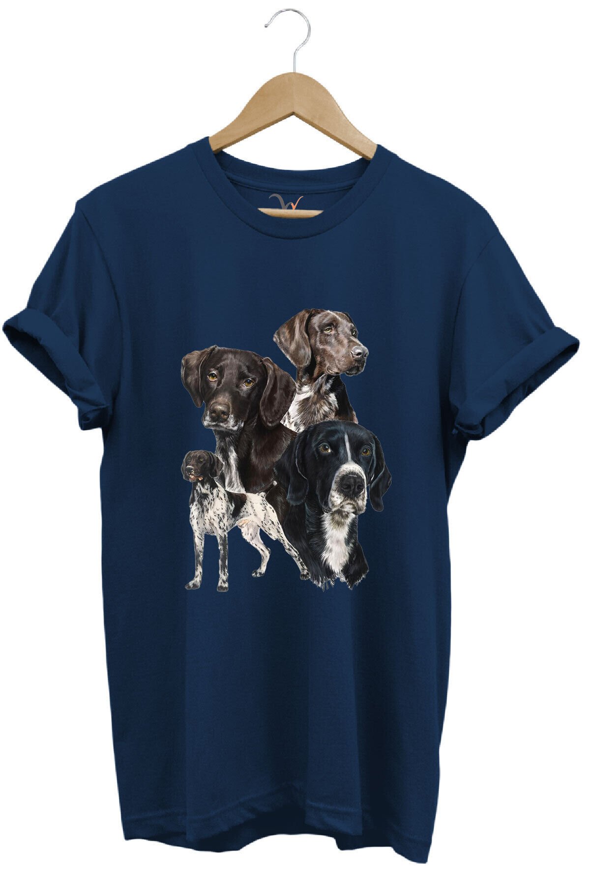 Avcılık Hunting Pointer Av Köpekleri Baskılı %100 Pamuk Regular Fit Unisex T-Shirt Lacivert - XL