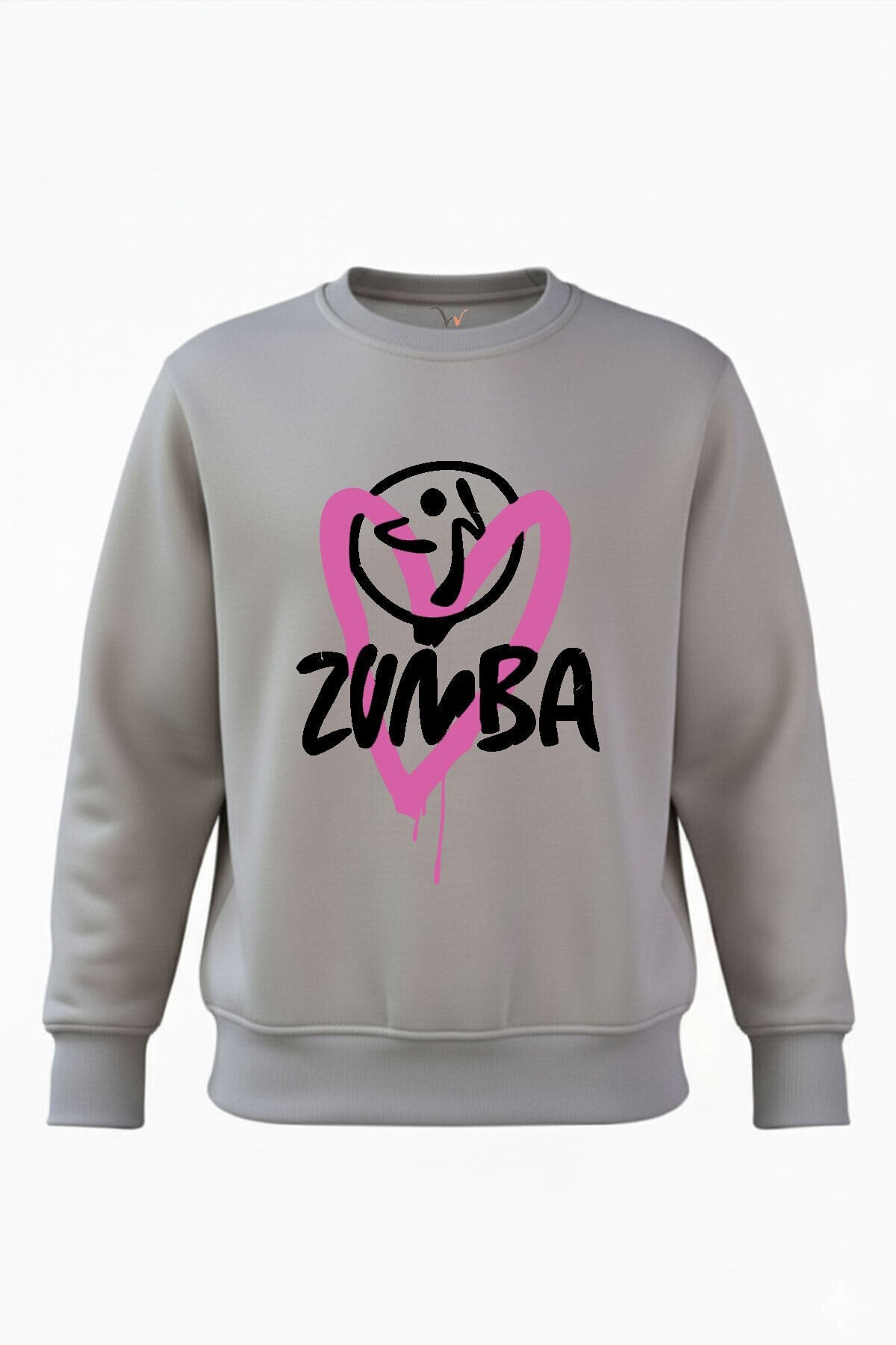 Zumba Fitness Kalp Baskılı %100 Pamuk Regular Fit Bisiklet Yaka 3 İplik Kışlık Sweatshirt