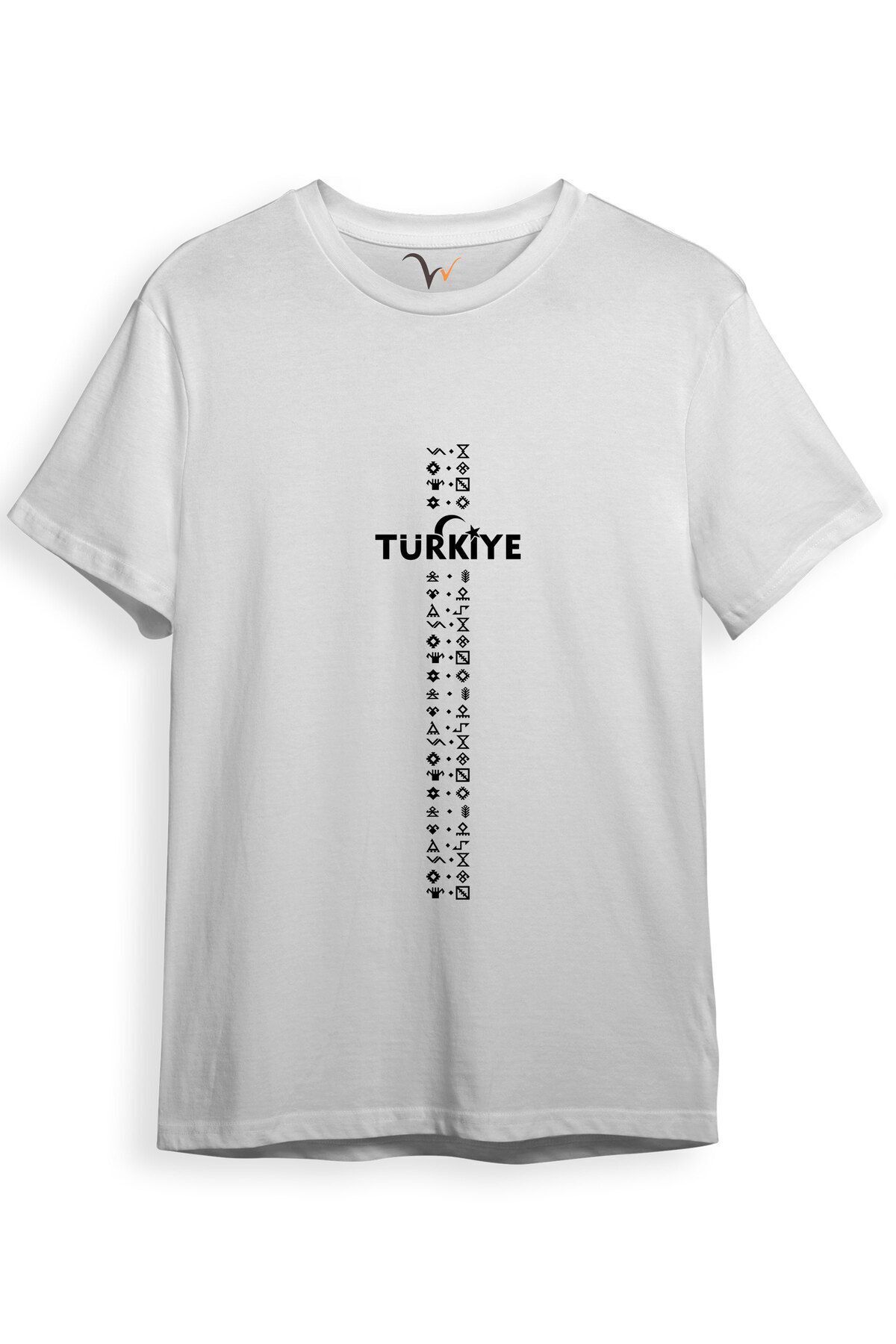 BOZKURT Göktürk Alfabesi TÜRKİYE Sembolleri Yazısı ve Ay Yıldız ve Hilal Baskılı Regular Fit T-Shirt Beyaz - 3XL