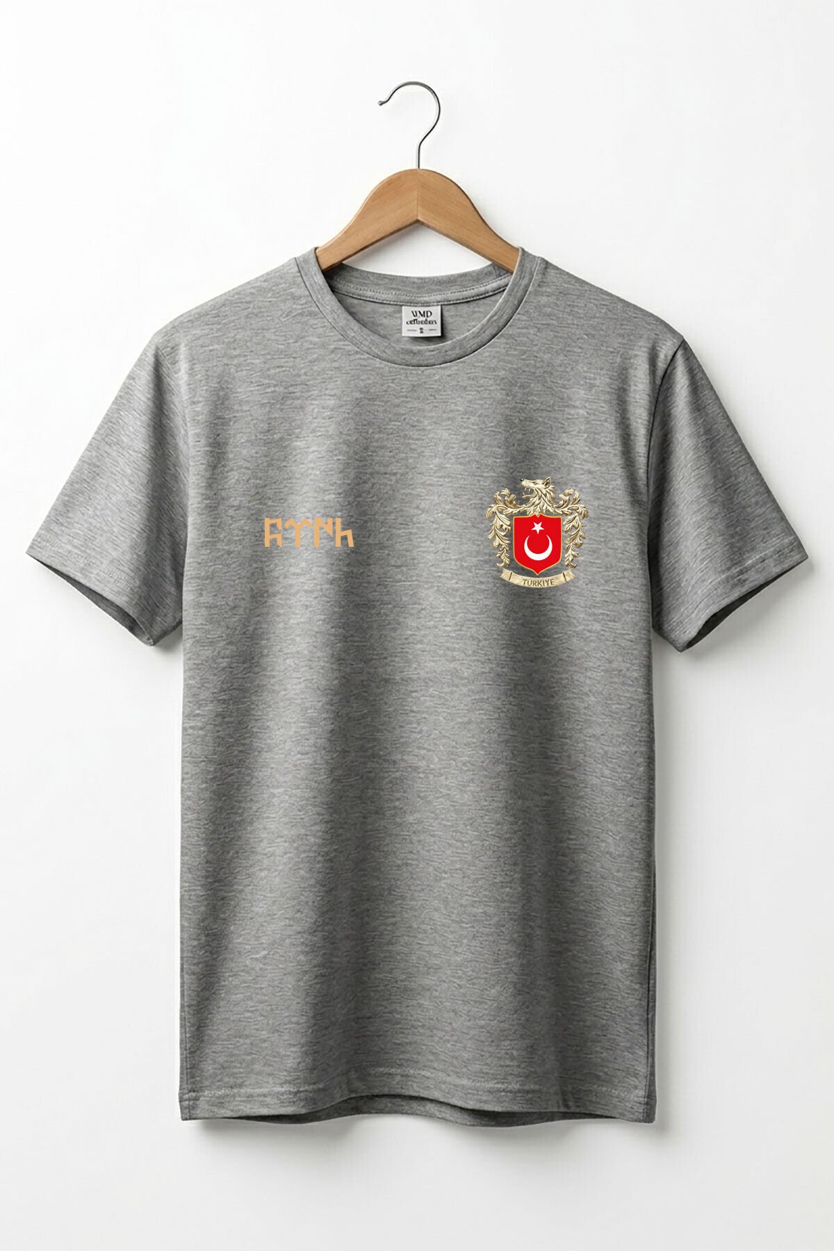 TÜRK Bozkurt Baskılı Bozkurt Sembolü TÜRKİYE ve TÜRK Bayrağı Kurt Regular Fit %100 Pamuk T-Shirt Gri Melanj - L