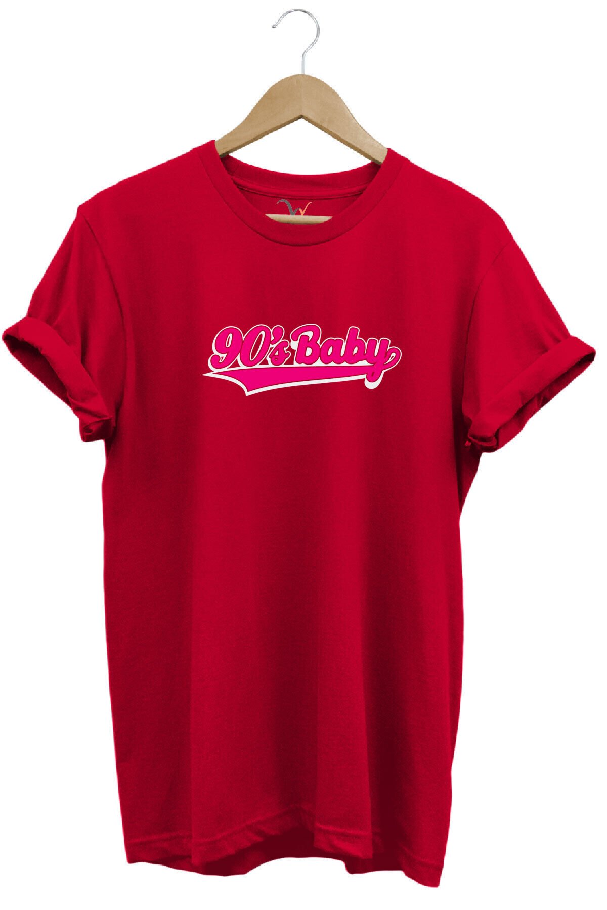 90's Baby 90'lar Çocuğu Baskılı Şık %100 Pamuk Regular Fit Bisiklet Yaka Mavi T-shirt Kırmızı - S