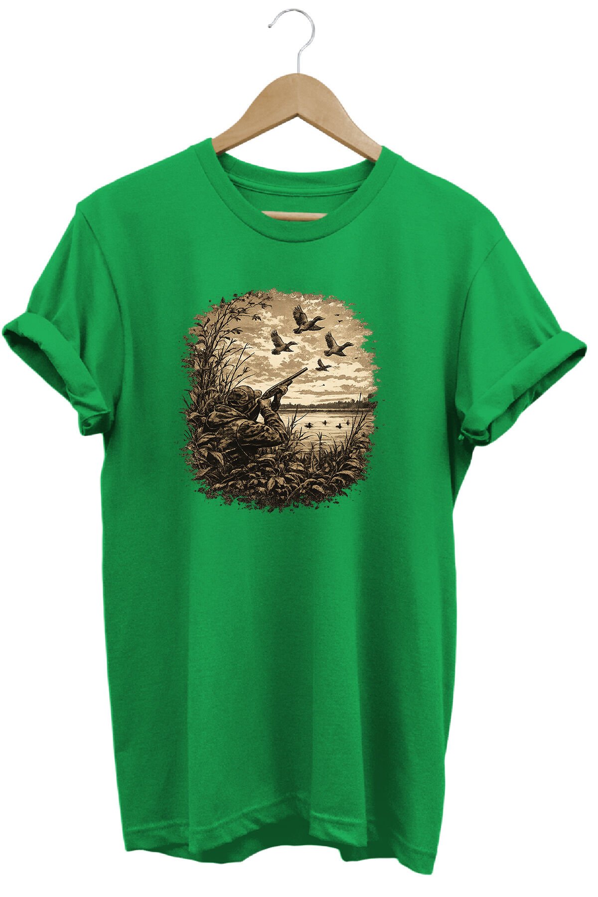 Huntwear Atıcılık ve Arazi Köpeği Baskılı Doğa Tişörtü Outdoor Giyim Yeşil - XL