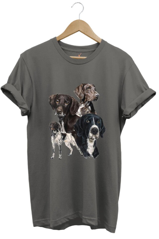 Avcılık Hunting Pointer Av Köpekleri Baskılı %100 Pamuk Regular Fit Unisex T-Shirt Gri - 3XL