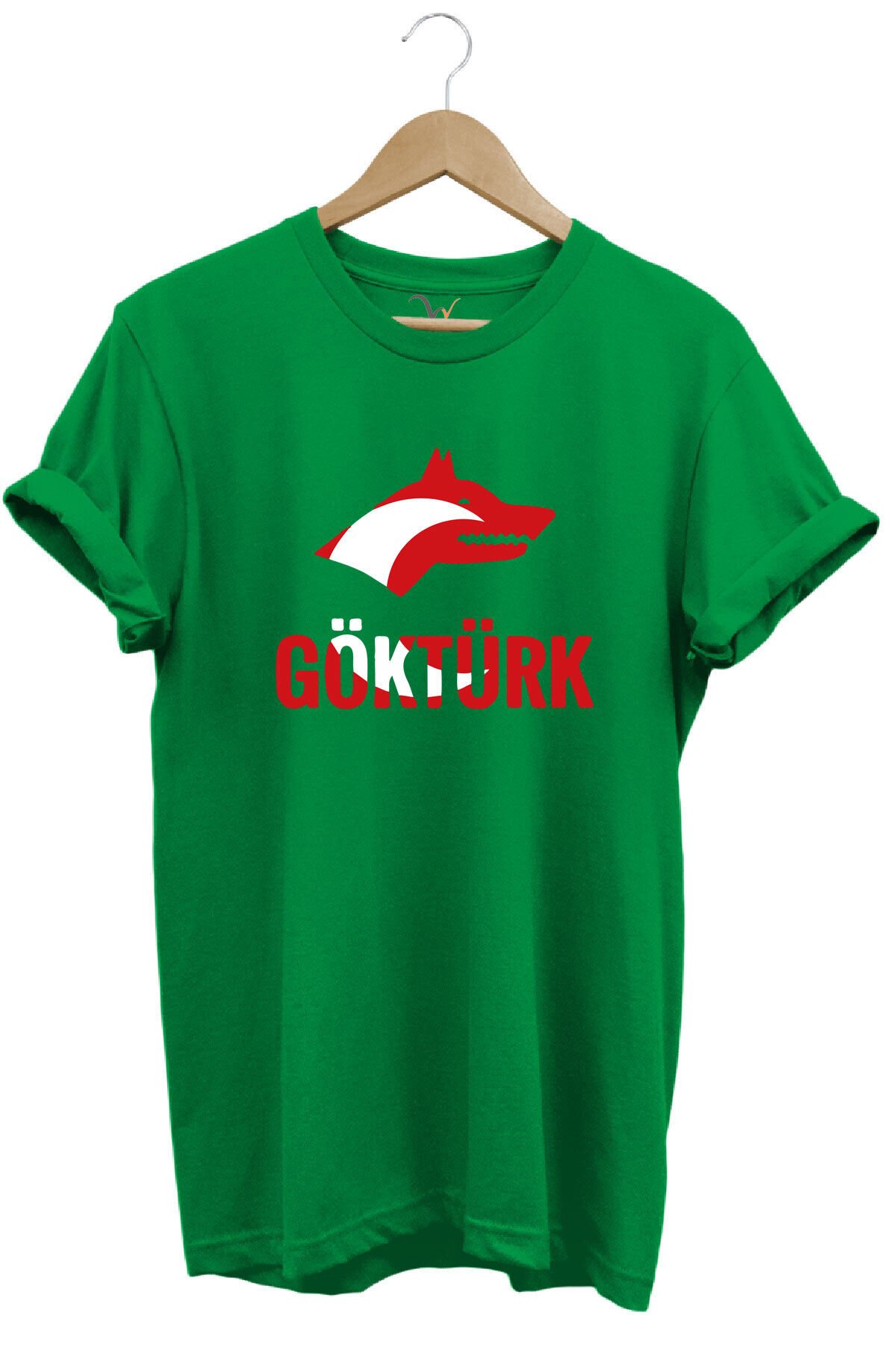 TÜRKİYE TÜRKÇÜ BOZKURT BASKILI AY YILDIZ KIRMIZI BEYAZ KURT VE GÖKTÜRK YAZISI Regular Fit T-Shirt Yeşil - XL