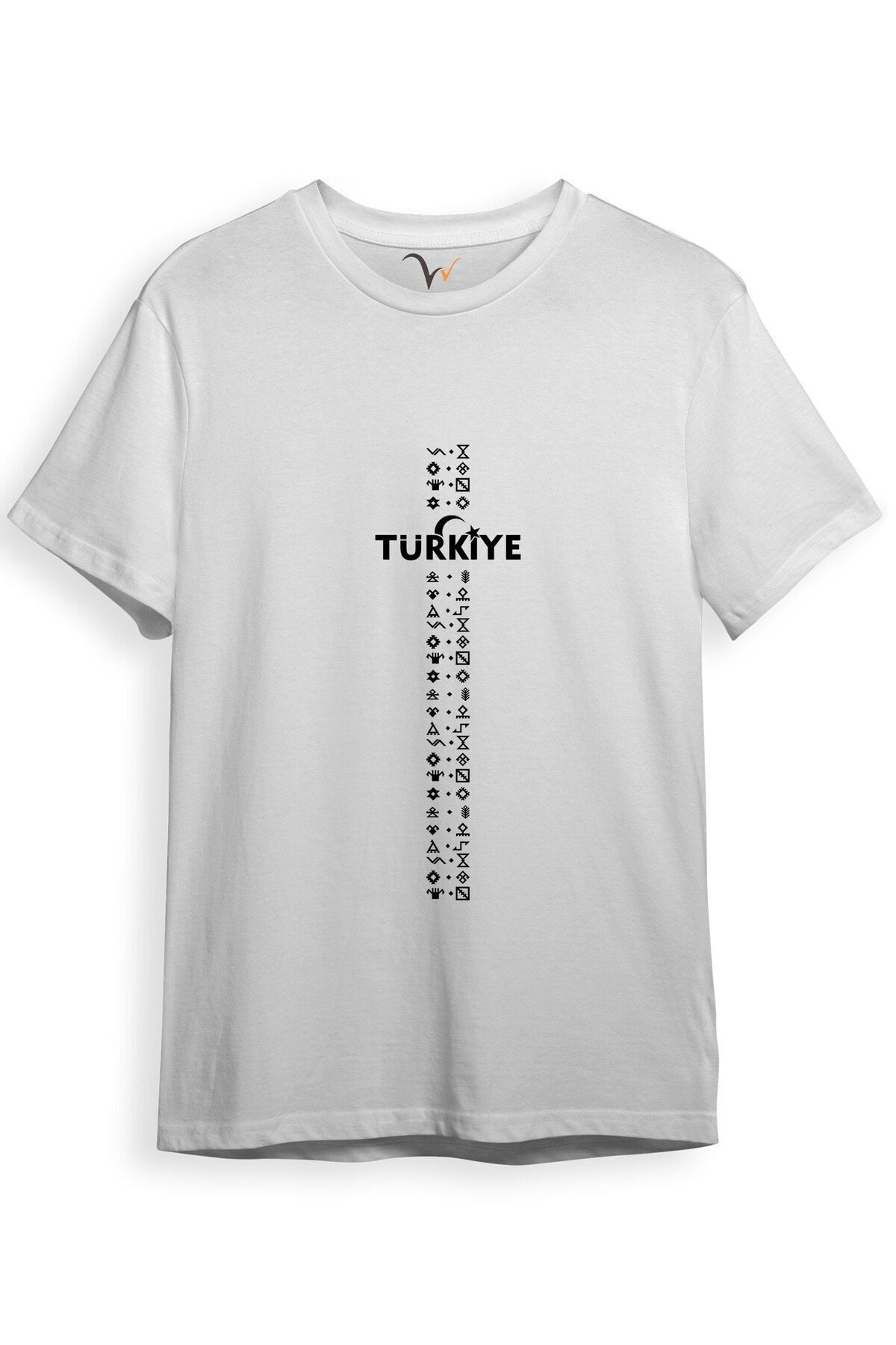 BOZKURT Göktürk Alfabesi TÜRKİYE Sembolleri Yazısı ve Ay Yıldız ve Hilal Baskılı Regular Fit T-Shirt Beyaz - 2XL