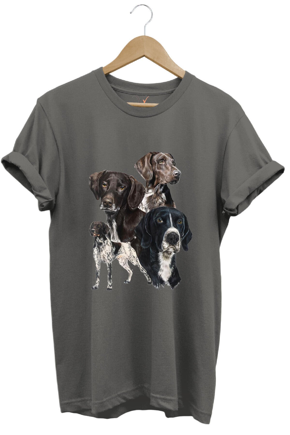 Avcılık Hunting Pointer Av Köpekleri Baskılı %100 Pamuk Regular Fit Unisex T-Shirt Gri - XL