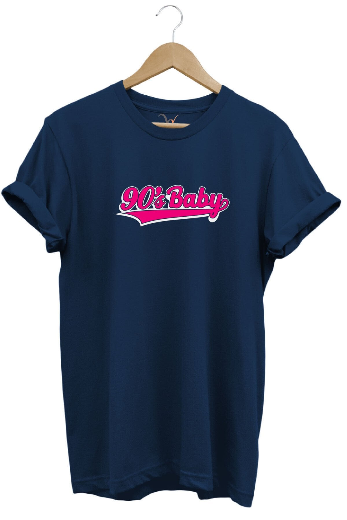 90's Baby 90'lar Çocuğu Baskılı Şık %100 Pamuk Regular Fit Bisiklet Yaka Mavi T-shirt Lacivert - 4XL