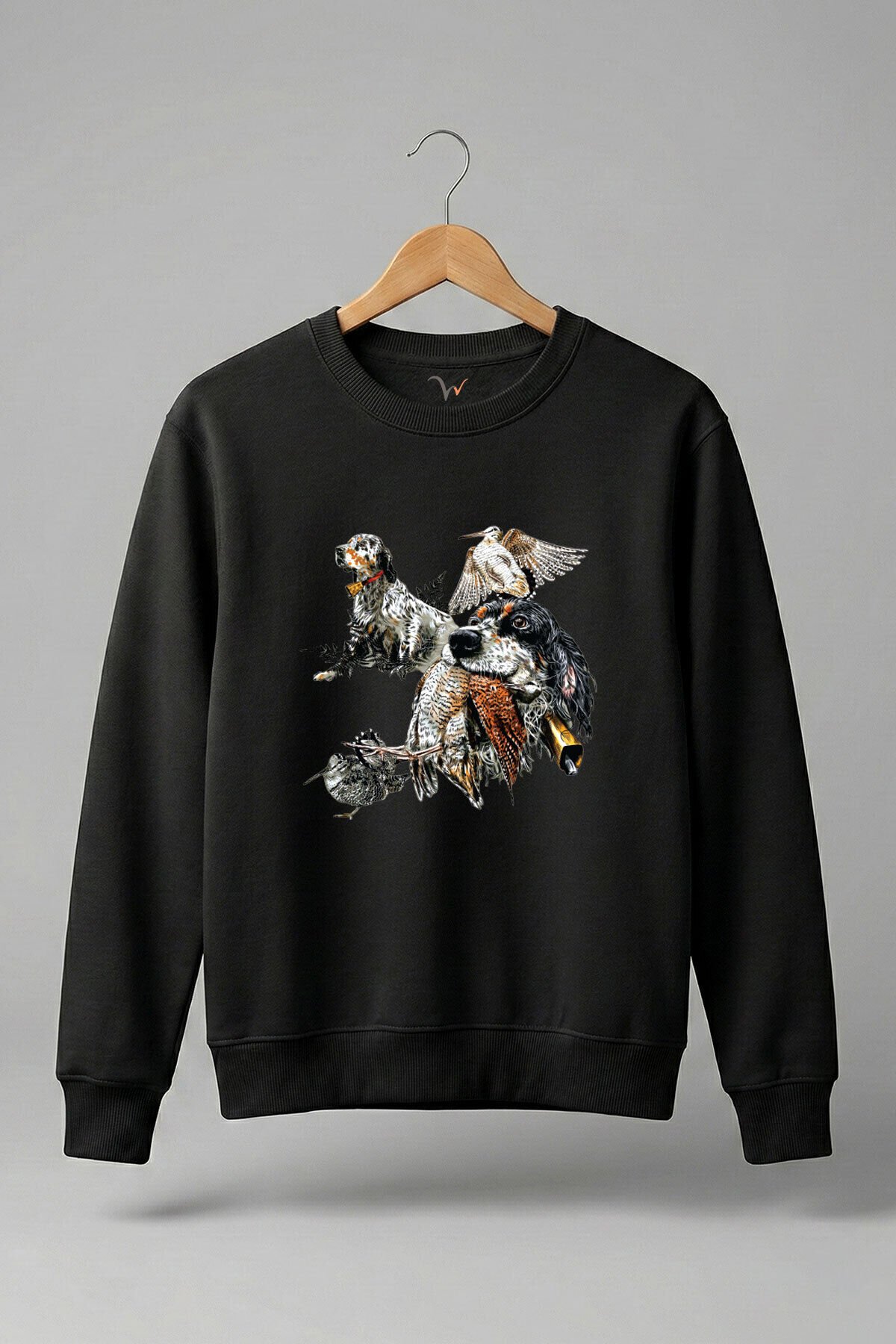 Hunting Outdoor English Setter Çulluk Baskılı %100 Pamuk Regular Fit Bisiklet Yaka 3 İp Sweatshirt