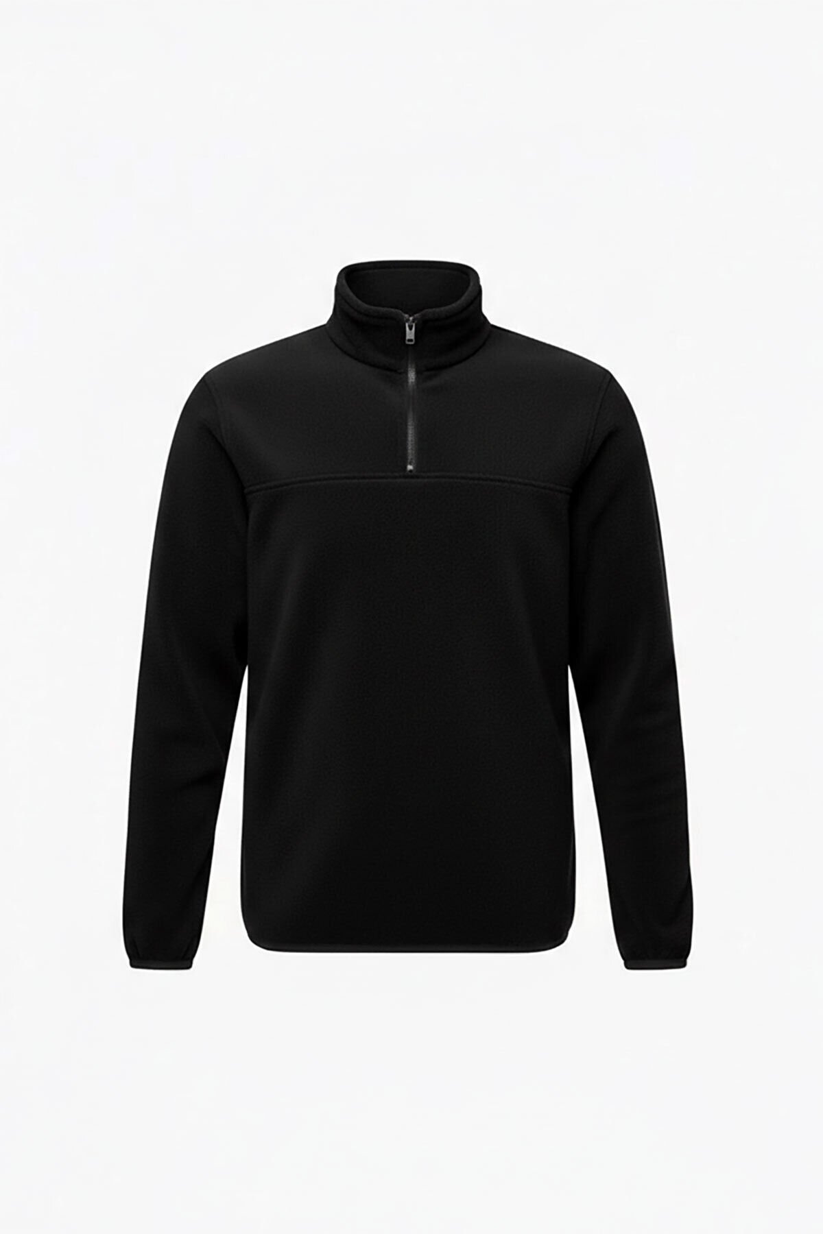 Unisex Yarım Fermuar Balıkçı Yaka Outdoor & Günlük Kışlık Siyah Polar Sweatshirt