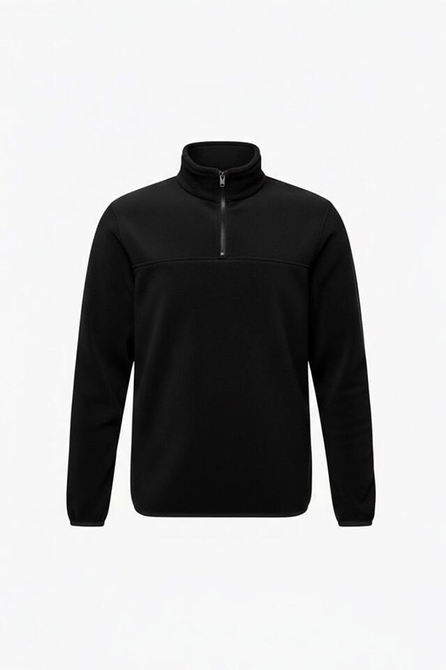 Unisex Yarım Fermuar Balıkçı Yaka Outdoor & Günlük Kışlık Siyah Polar Sweatshirt