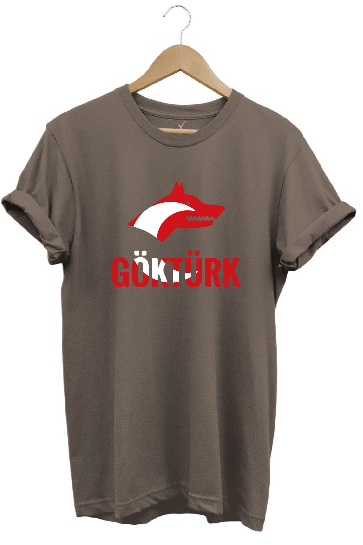 TÜRKİYE TÜRKÇÜ BOZKURT BASKILI AY YILDIZ KIRMIZI BEYAZ KURT VE GÖKTÜRK YAZISI Regular Fit T-Shirt Kahverengi - XL