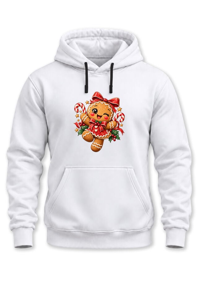 Unisex Yılbaşı Temalı Gingerbread Kurabiye Baskılı Kapüşonlu Sweatshirt Hoodie