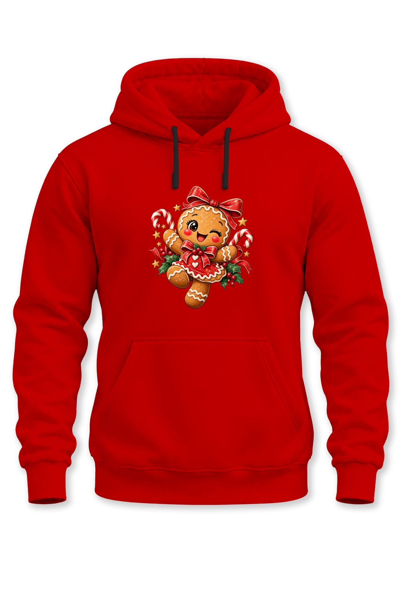 Unisex Yılbaşı Temalı Gingerbread Kurabiye Baskılı Kapüşonlu Sweatshirt Hoodie
