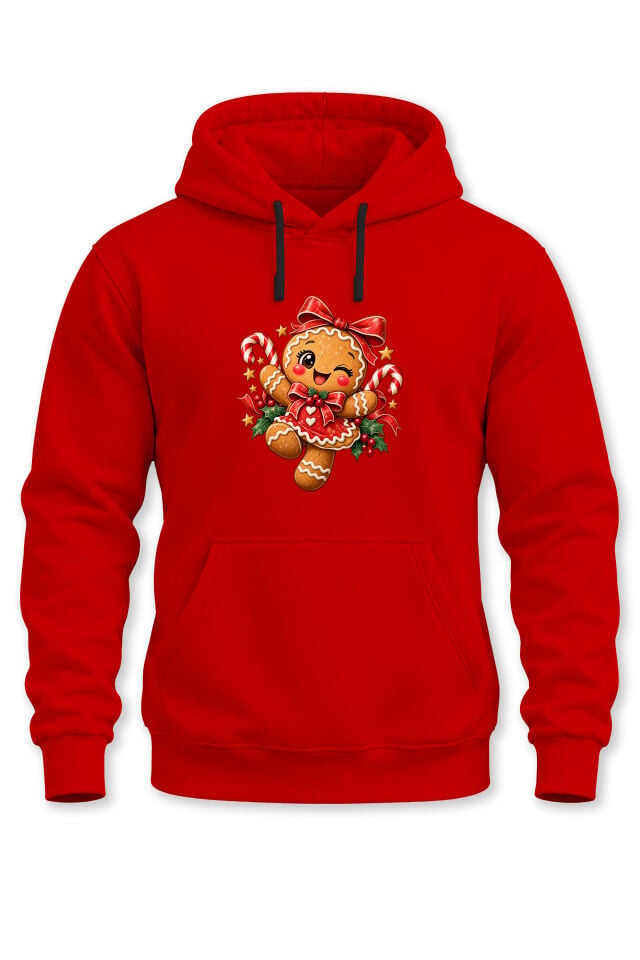 Unisex Yılbaşı Temalı Gingerbread Kurabiye Baskılı Kapüşonlu Sweatshirt Hoodie