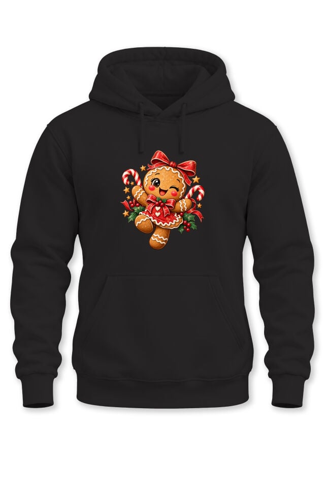 Unisex Yılbaşı Temalı Gingerbread Kurabiye Baskılı Kapüşonlu Sweatshirt Hoodie