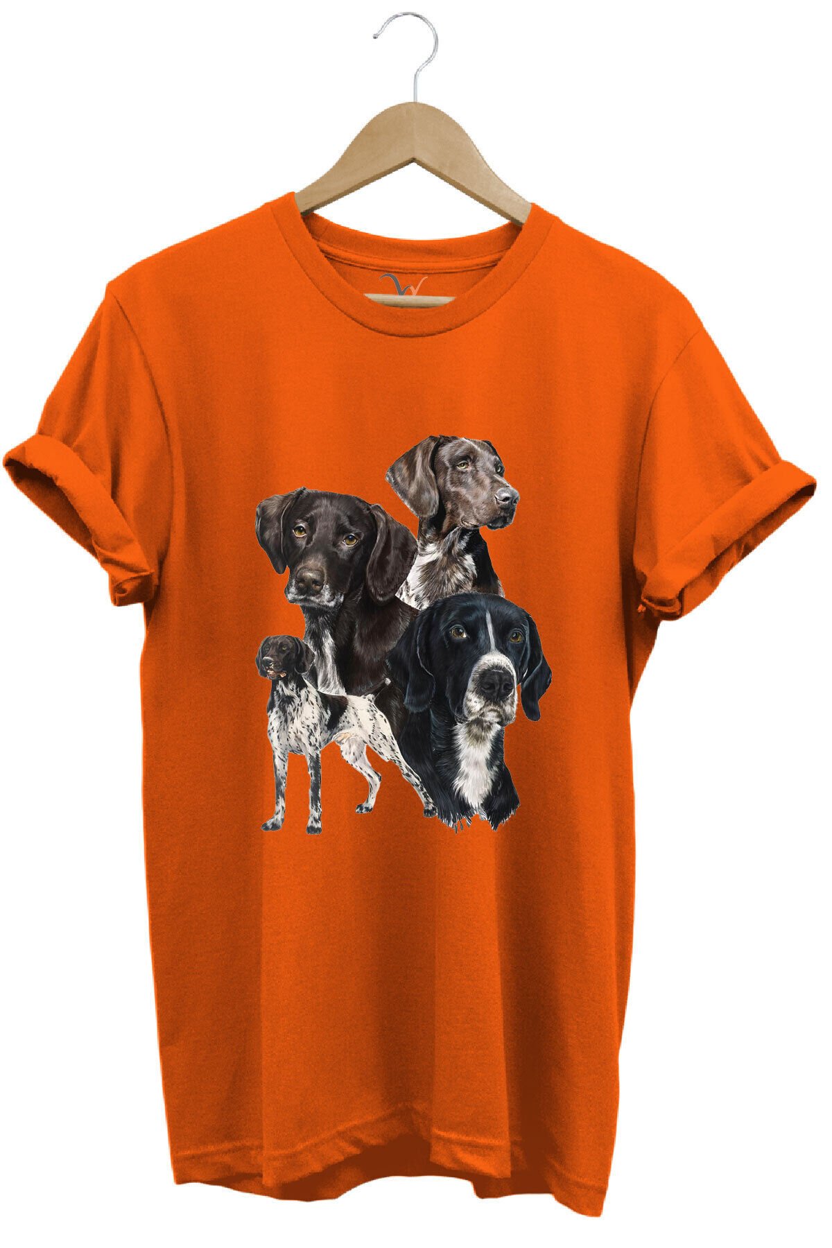 Avcılık Hunting Pointer Av Köpekleri Baskılı %100 Pamuk Regular Fit Unisex T-Shirt Turuncu - S