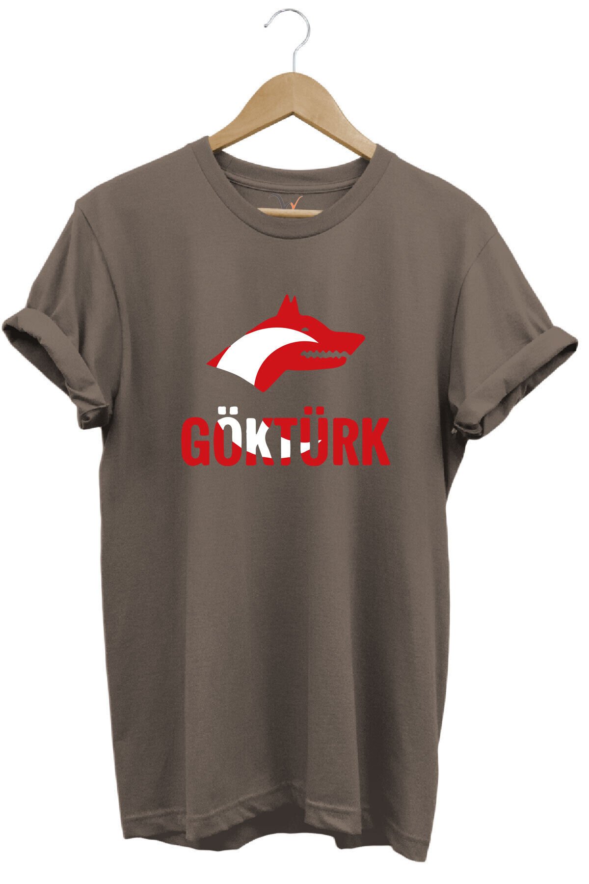 TÜRKİYE TÜRKÇÜ BOZKURT BASKILI AY YILDIZ KIRMIZI BEYAZ KURT VE GÖKTÜRK YAZISI Regular Fit T-Shirt Kahverengi - L
