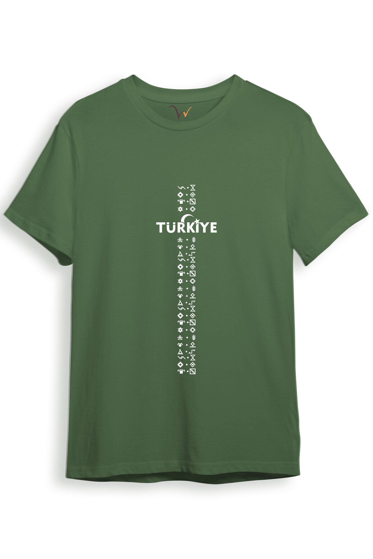 BOZKURT Göktürk Alfabesi TÜRKİYE Sembolleri Yazısı ve Ay Yıldız ve Hilal Baskılı Regular Fit T-Shirt Haki - 3XL