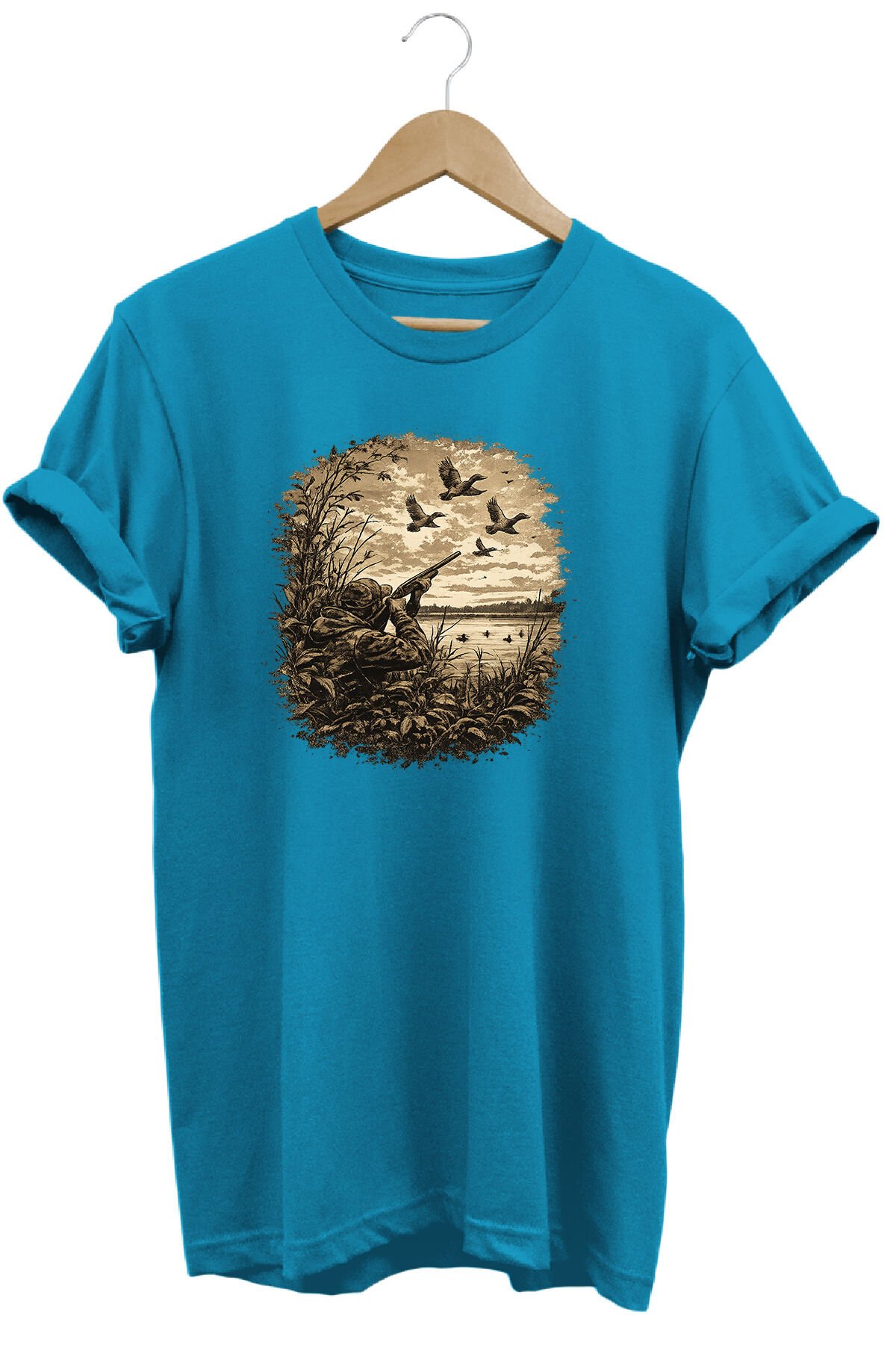 Huntwear Atıcılık ve Arazi Köpeği Baskılı Doğa Tişörtü Outdoor Giyim Turkuaz - S