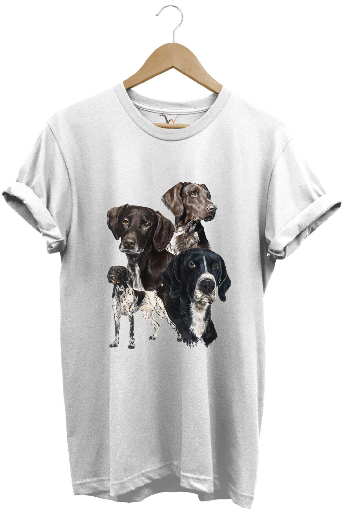 Avcılık Hunting Pointer Av Köpekleri Baskılı %100 Pamuk Regular Fit Unisex T-Shirt Beyaz - XL