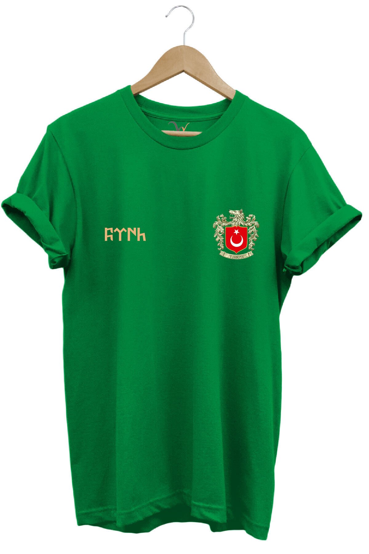 TÜRK Bozkurt Baskılı Bozkurt Sembolü TÜRKİYE ve TÜRK Bayrağı Kurt Regular Fit %100 Pamuk T-Shirt Yeşil - L