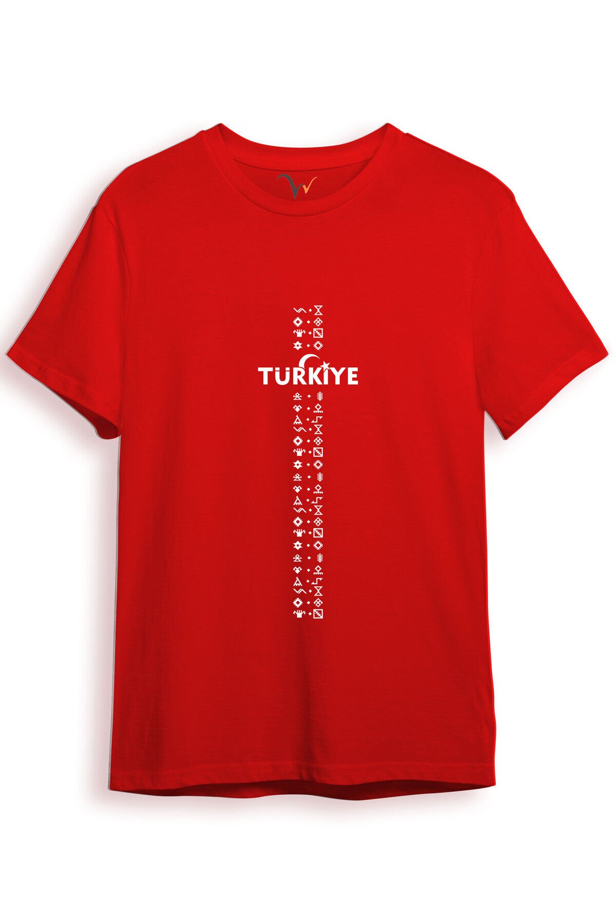 BOZKURT Göktürk Alfabesi TÜRKİYE Sembolleri Yazısı ve Ay Yıldız ve Hilal Baskılı Regular Fit T-Shirt Kırmızı - 2XL