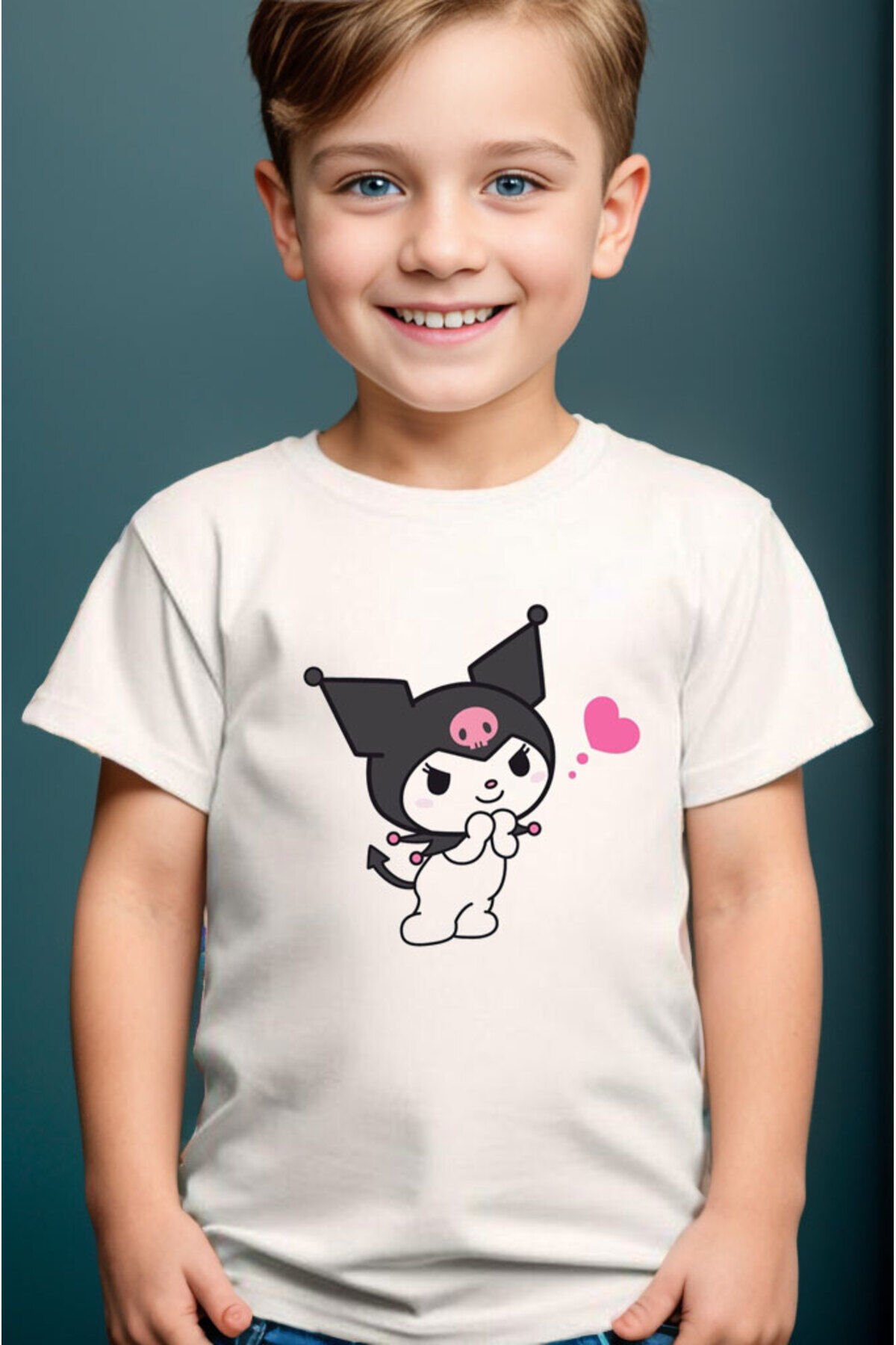 Sevimli Kuromi Baskılı %100 Pamuk Erkek Çocuk Kız Çocuk Yüksek Kaliteli Premium Beyaz T-shirt Beyaz - 13-14 Yaş