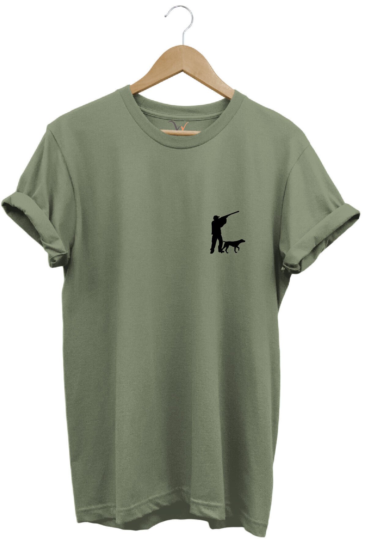 Hunting Avcılık Minimal Av Köpeği ve Avcı Baskılı %100 Pamuk Regular Fit Unisex T-Shirt Haki - 2XL