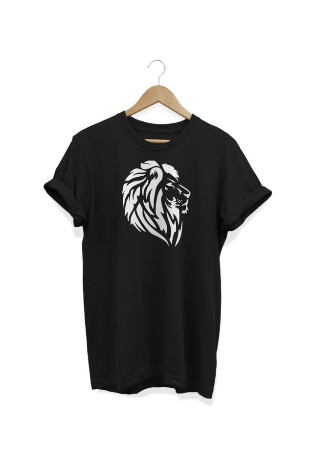 Aslan Kral Baskılı Siyah T-shirt