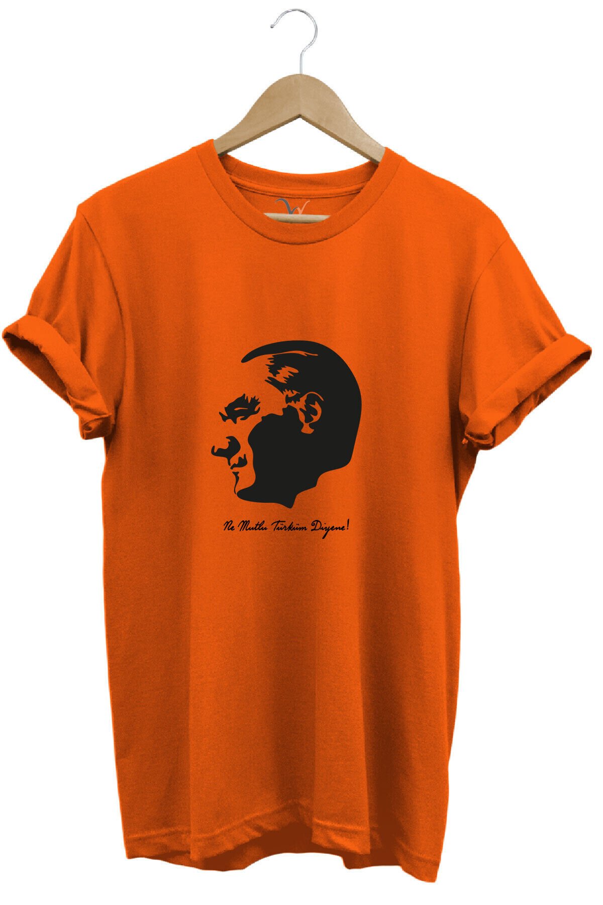 29 Ekim Atatürk ve Ne Mutlu Türküm Diyene! Yazı Baskılı Regular Fit Bisiklet Yaka T-Shirt Turuncu - XL