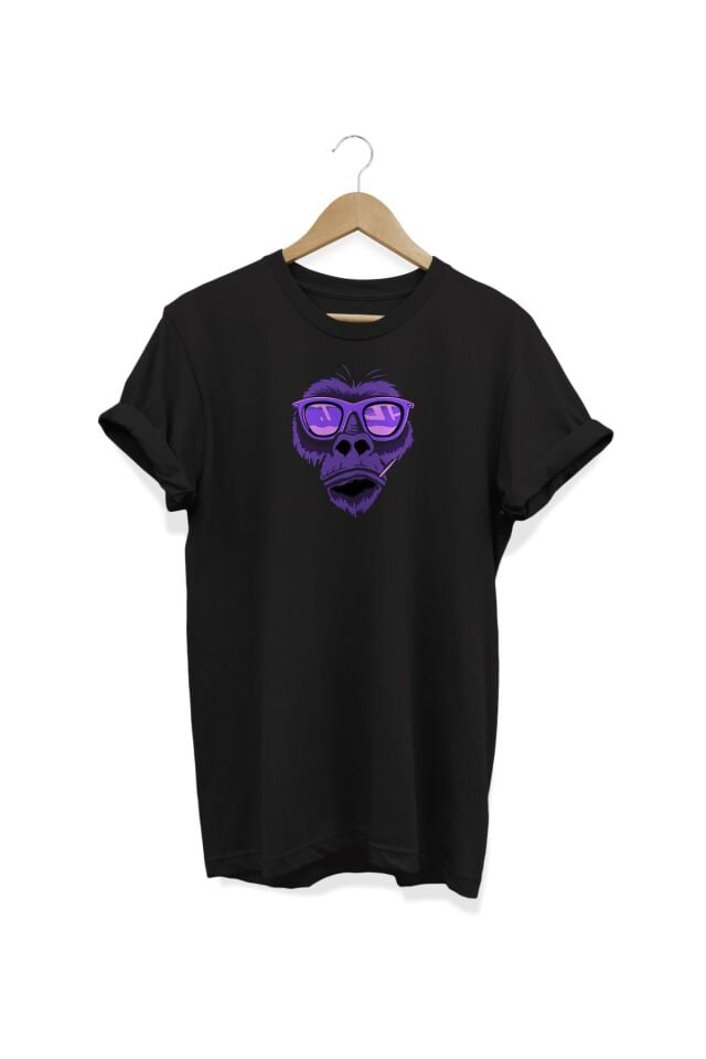 Goril Baskılı Siyah T-shirt